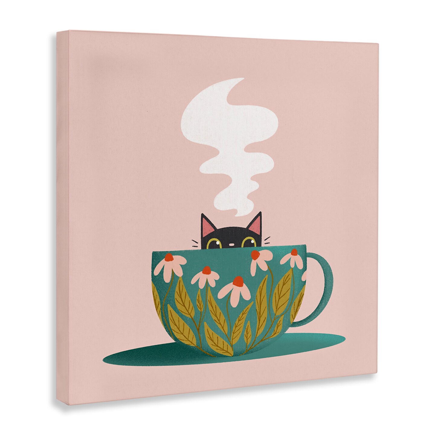 Stupell Industries Cat Peeking Over Teacup Canvas Design by Sarah Hickman