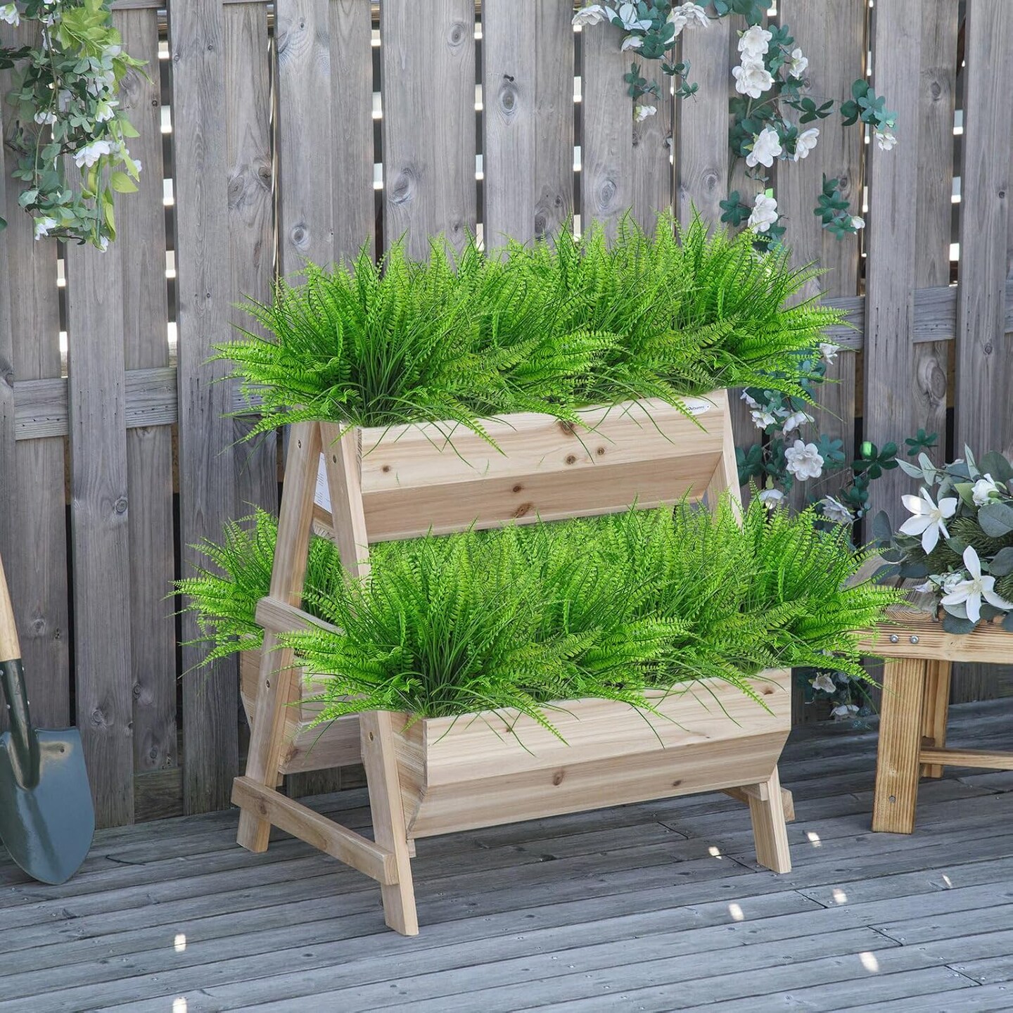 8 Bundles Artificial Plants Boston Fern Wheat Grass Shrubs Outdoor Faux Plants Faux Fern Stems UV Resistant Artificial Outdoor Plants Greenery for Home Gardens Patio Yards Decor
