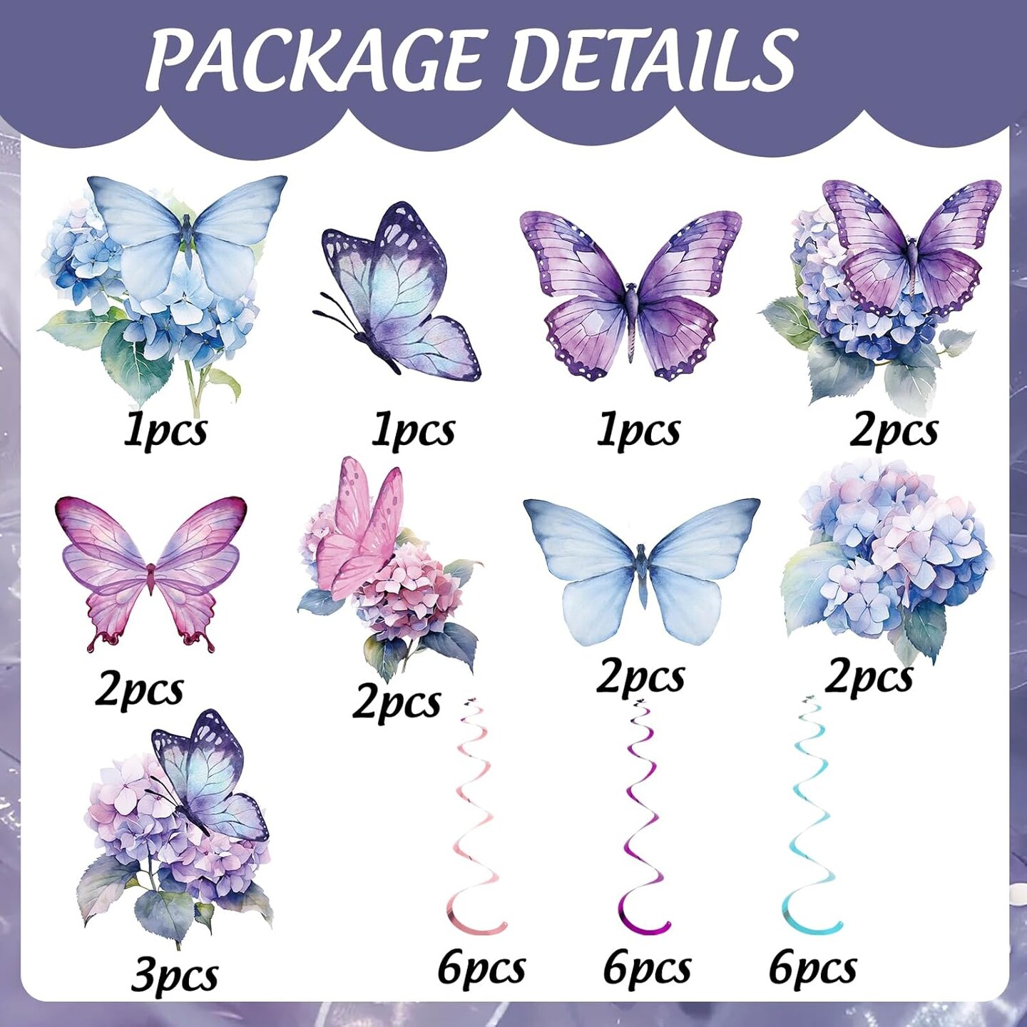 34Pcs Spring Butterfly Floral Hanging Swirls Decoration Butterfly Purple Blue Flower Party Streamer Hanging Ceiling for Spring