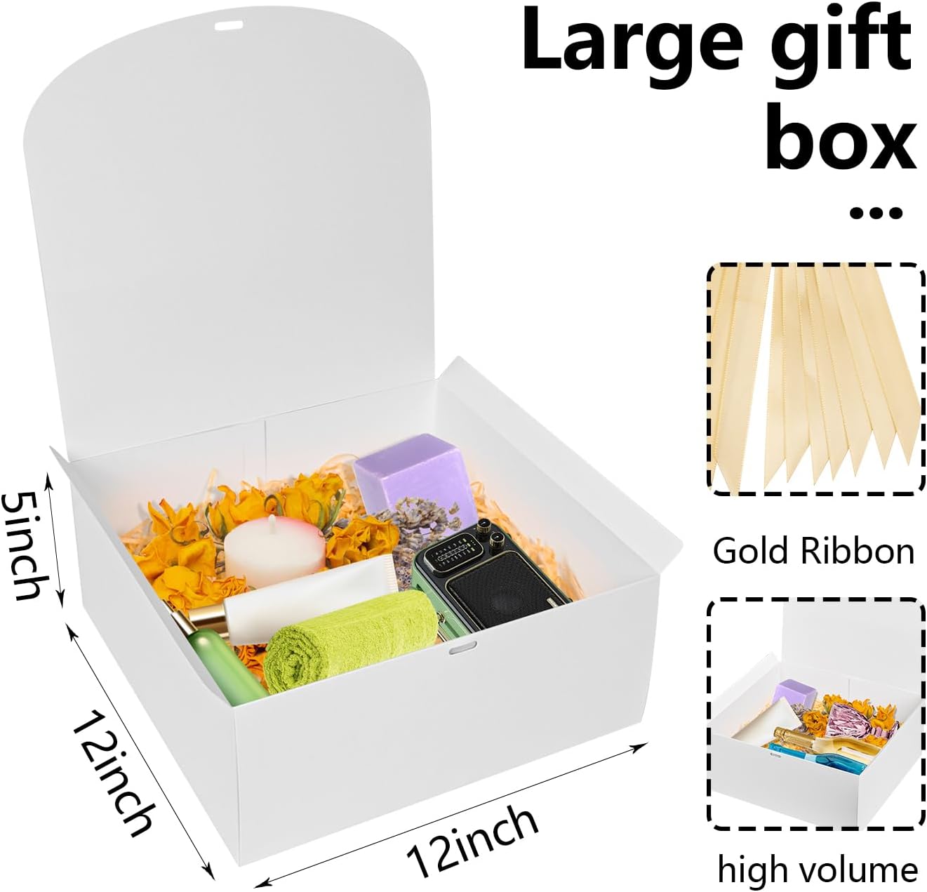 8Pack Large Gift Boxes with Lids, 12x12x5 Inches Bridesmaid Proposal Box With Ribbon, White Boxes For Gifts, Paper Gift Box For Presents, Wedding, Bridal Shower, Birthday Party