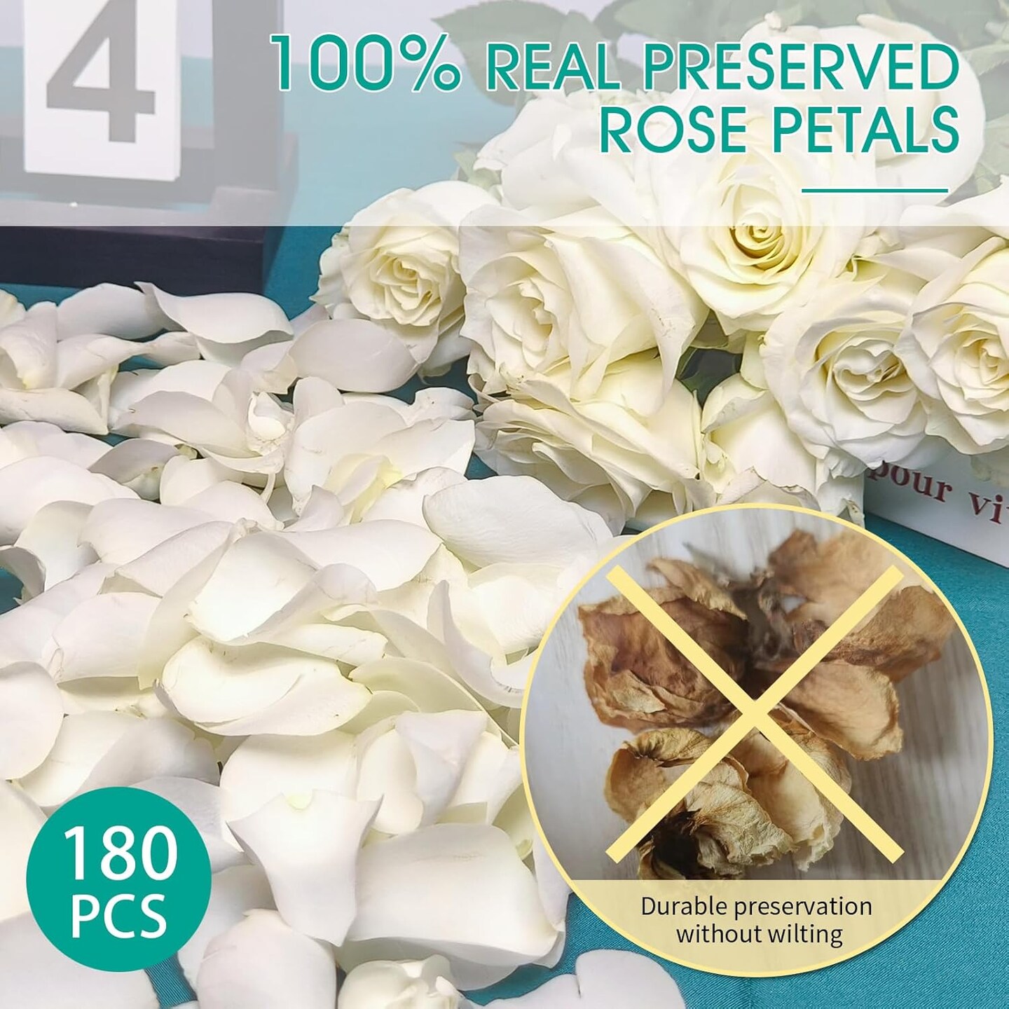 Dried Real White Rose Petals, Freeze Preserved Flower Petals 1.75oz for Valentine&#x27;s Day Gifts Wedding Party Decor