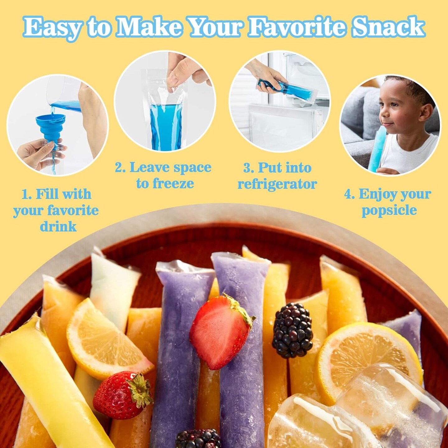 100 Popsicle Bags Sealable BPA-free - 230ml Yogurt Popsicle Tubes Homemade bolsitas para bolis de hielo Ice Candy Plastic Bags Disposable Juice Alcohol Liquor Smoothie Lolly Pop Mold Kid Party