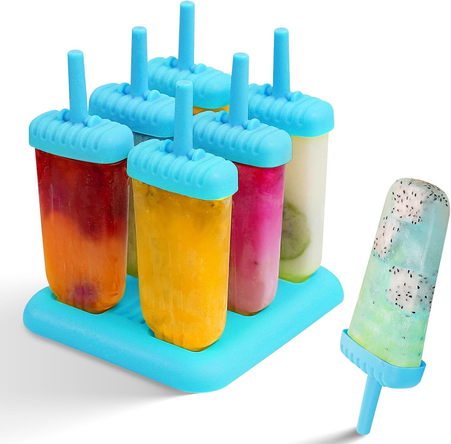 6-Piece Reusable Popsicle Molds – Sky Blue, Food-Grade BPA-Free, Easy-Release DIY Ice Pop Maker with Reusable Popsicle Sticks (Sky Blue)