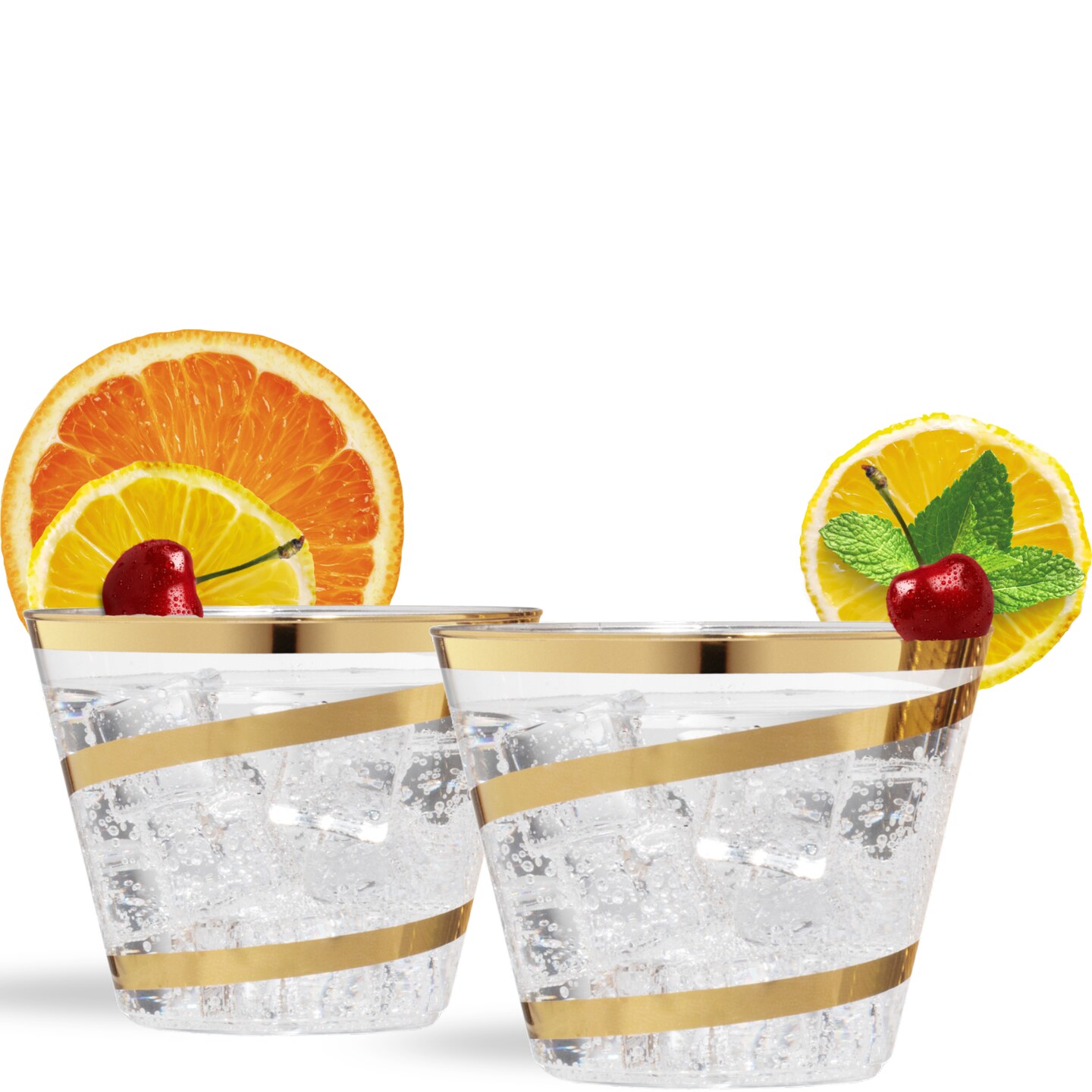 110 Pack 9 oz Disposable Clear Plastic Cups| Gold Rimmed Disposable Cups