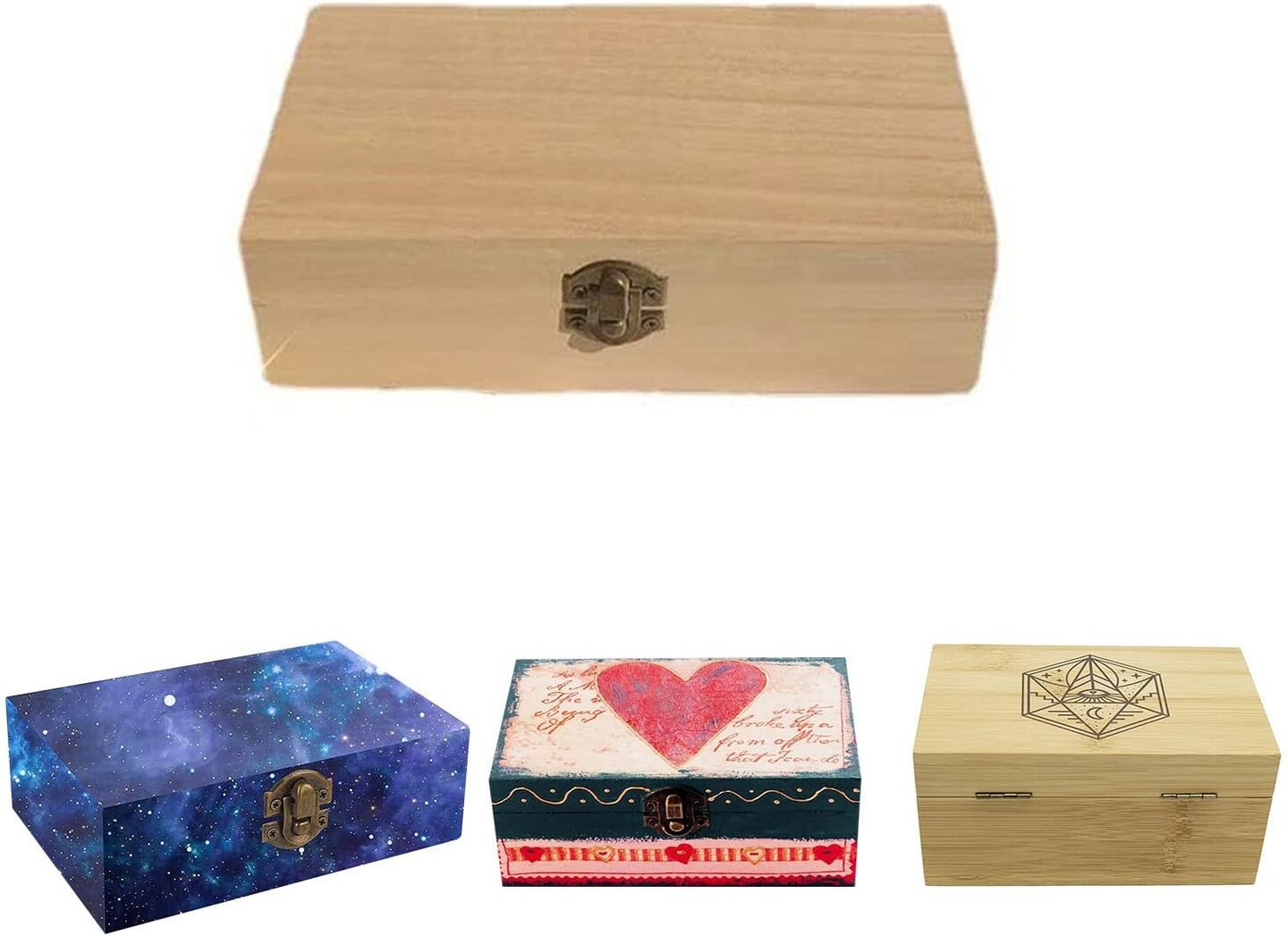 Unfinished wooden box, 8x4x2.3 inch storage box with hinge lid, small wooden box with rectangular souvenir and craft