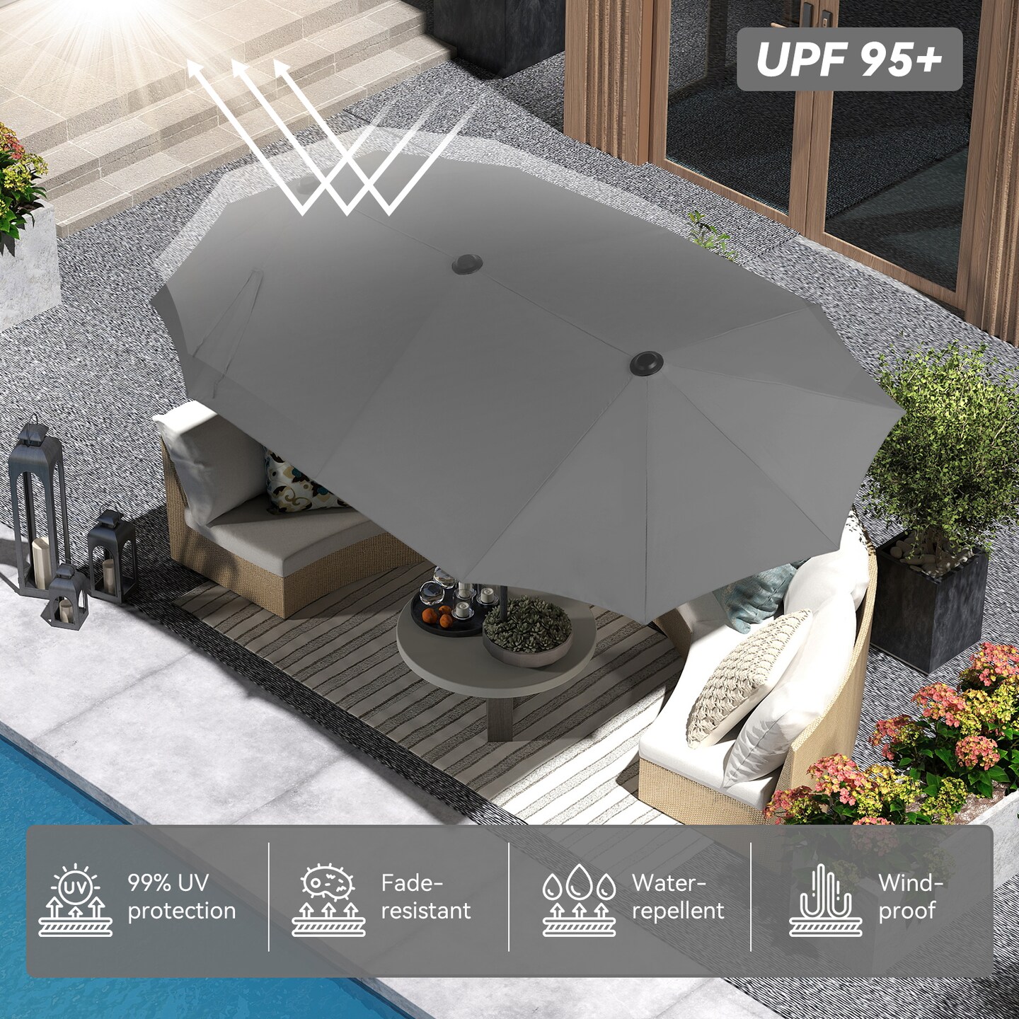 13ft Outdoor Patio Umbrella, Double Sided Market Rectangle Umbrella with Crank Handle,Large Sun Shade for Outside Deck,Backyard,Garden (Dark Gray)