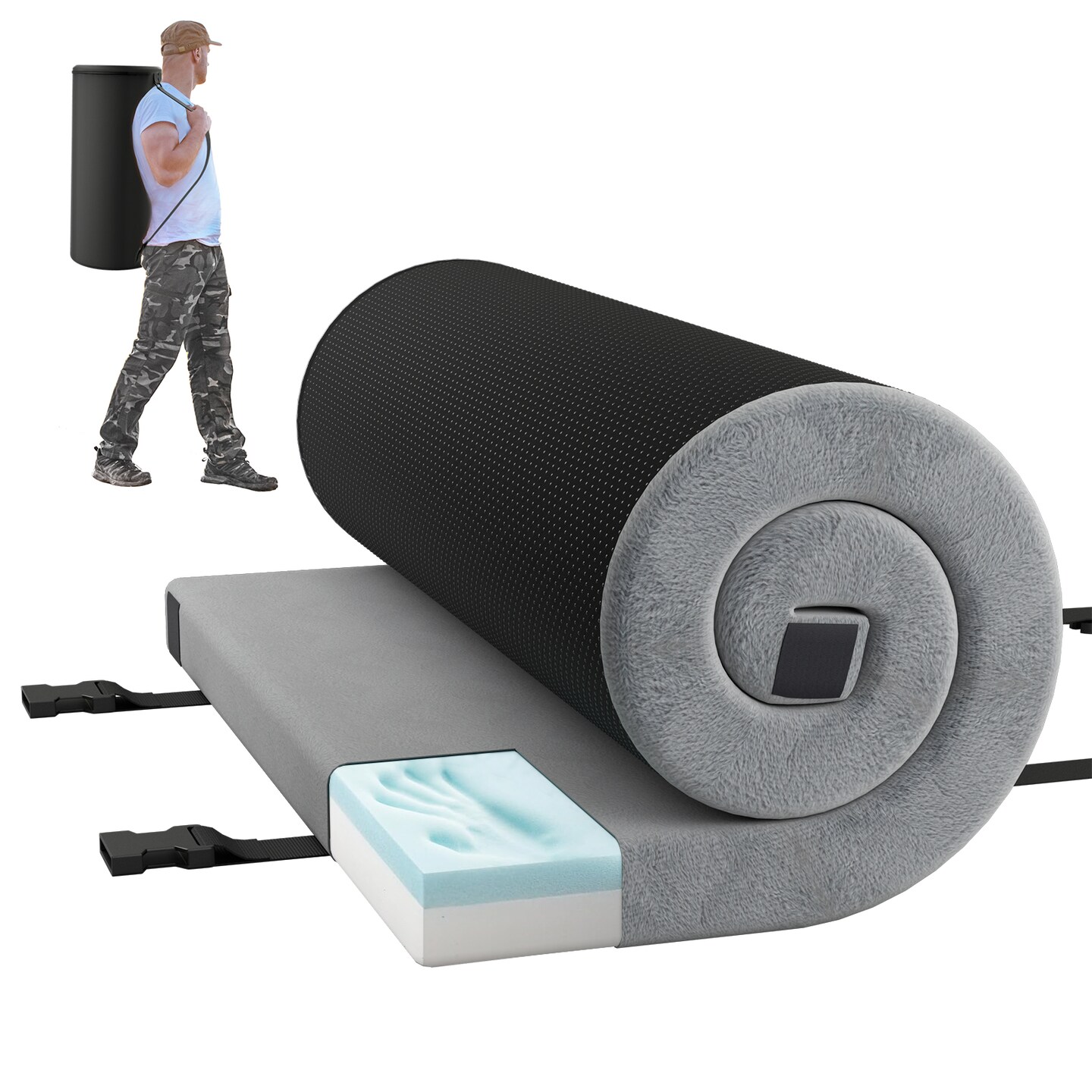 Plush Foam Camping Mattress Pad with Bag and Fasteners