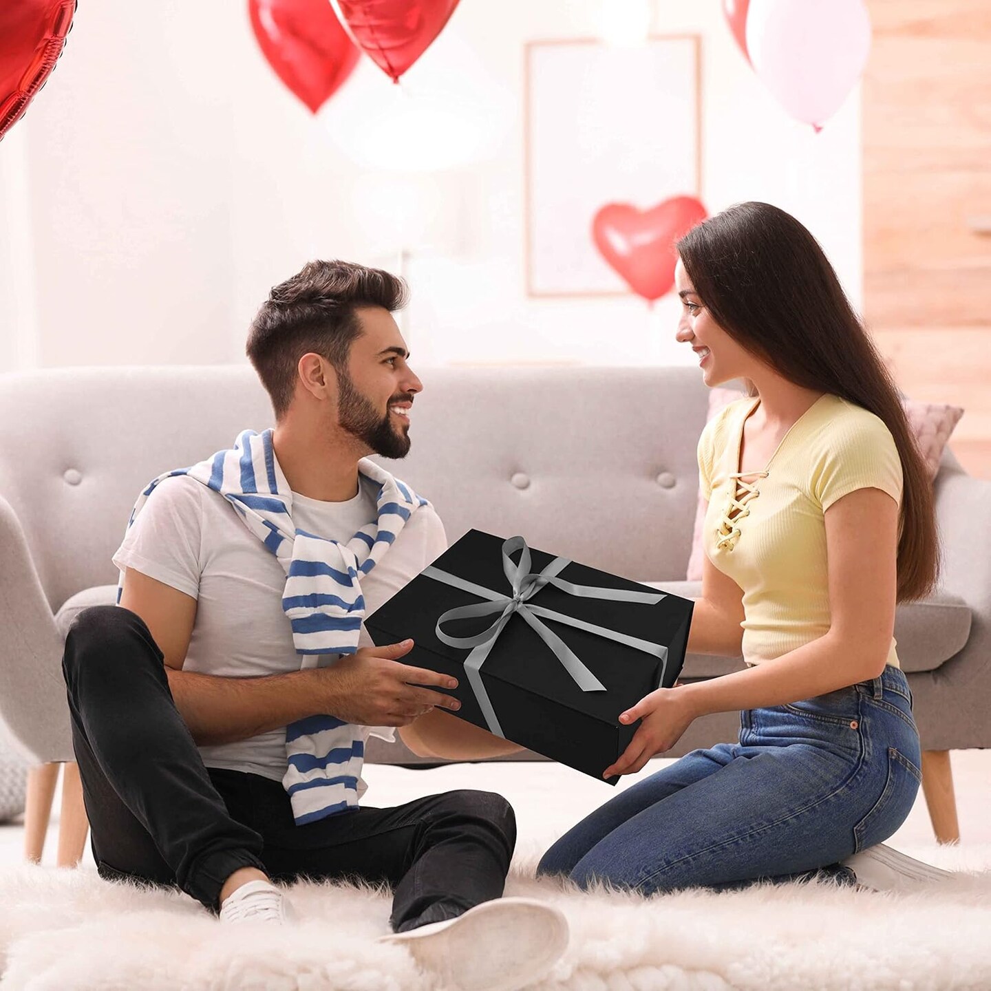 3 Pack Large Gift Box for Present, 12.5 x 8.5 x 4.75 Inches, Black Gift Box with Magnetic Lid, Collapsible Gift Box with Ribbons, Gift boxes with Lids