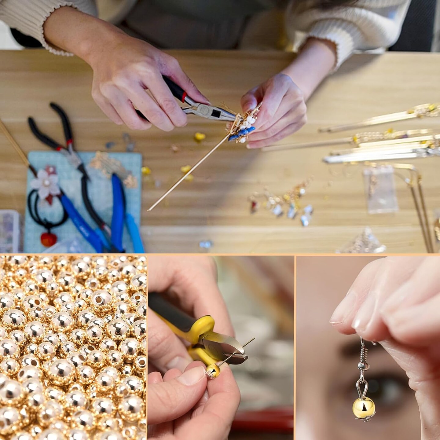 250pcs 14K Gold Filled Spacer Beads, Round Bracelet Beads,Seamless Smooth Metal Brass Beads&#xFF0C;Lasting Round Spacer Beads for DIY Necklace Bracelet Jewelry Making (5mm)