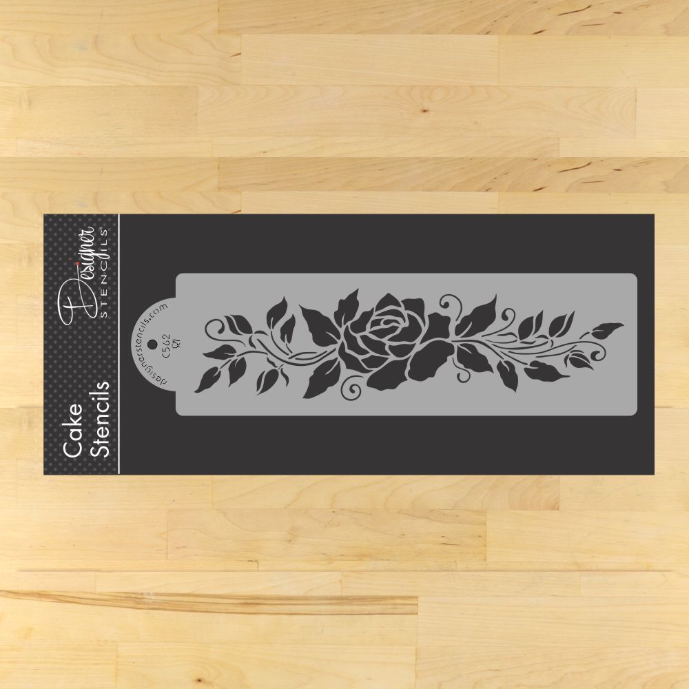 Rose Cake Stencil Tier #2 | C562 by Designer Stencils | Cake Decorating Tools | Baking Stencils for Royal Icing, Airbrush, Dusting Powder | Reusable Plastic Food Grade Stencil for Cakes | Easy to Use & Clean Cake Stencil