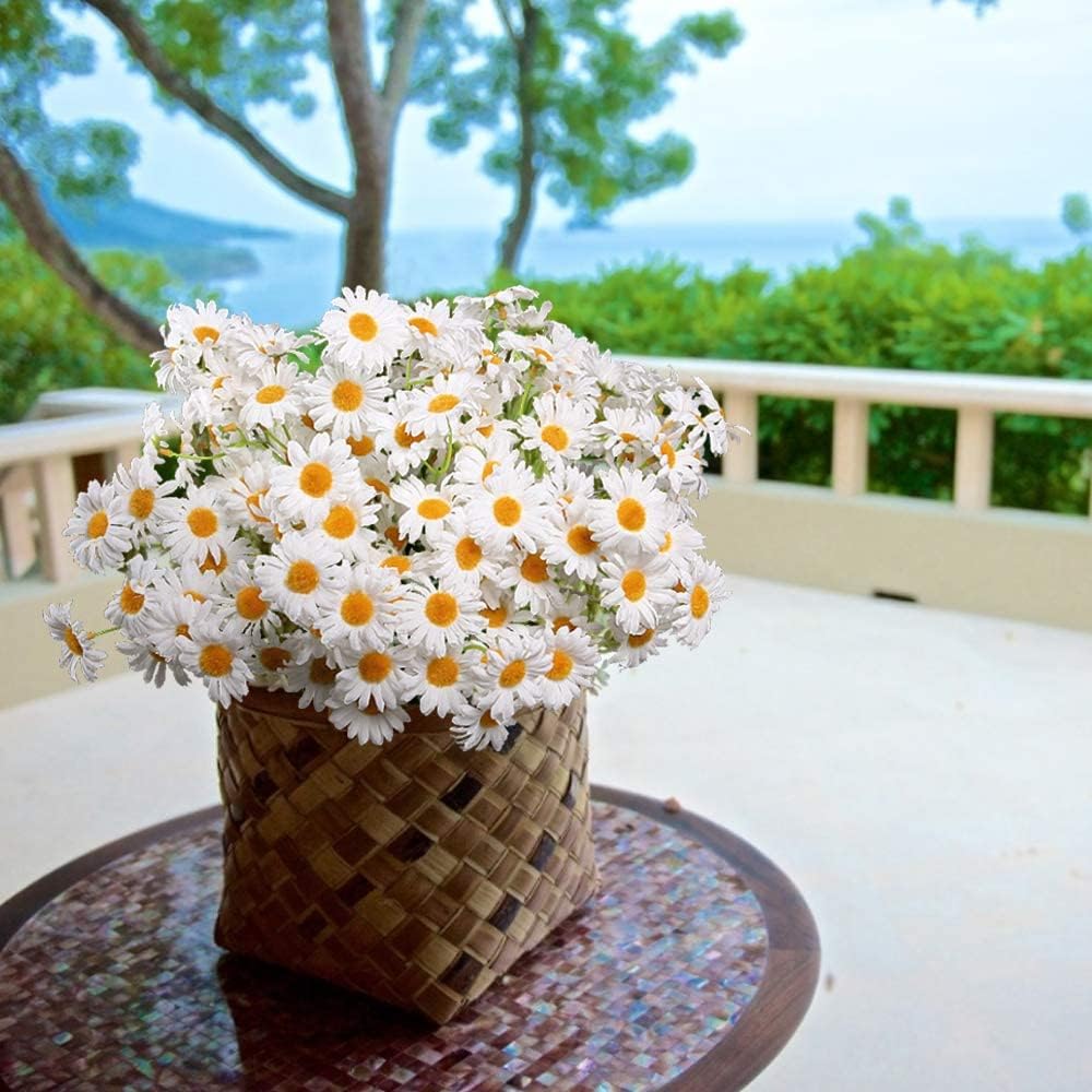 Artificial Flowers, Silk Daisy, Artificial Gerber Daisy for Home Decoration, Artificial Daisy for Wedding Decoration (White)