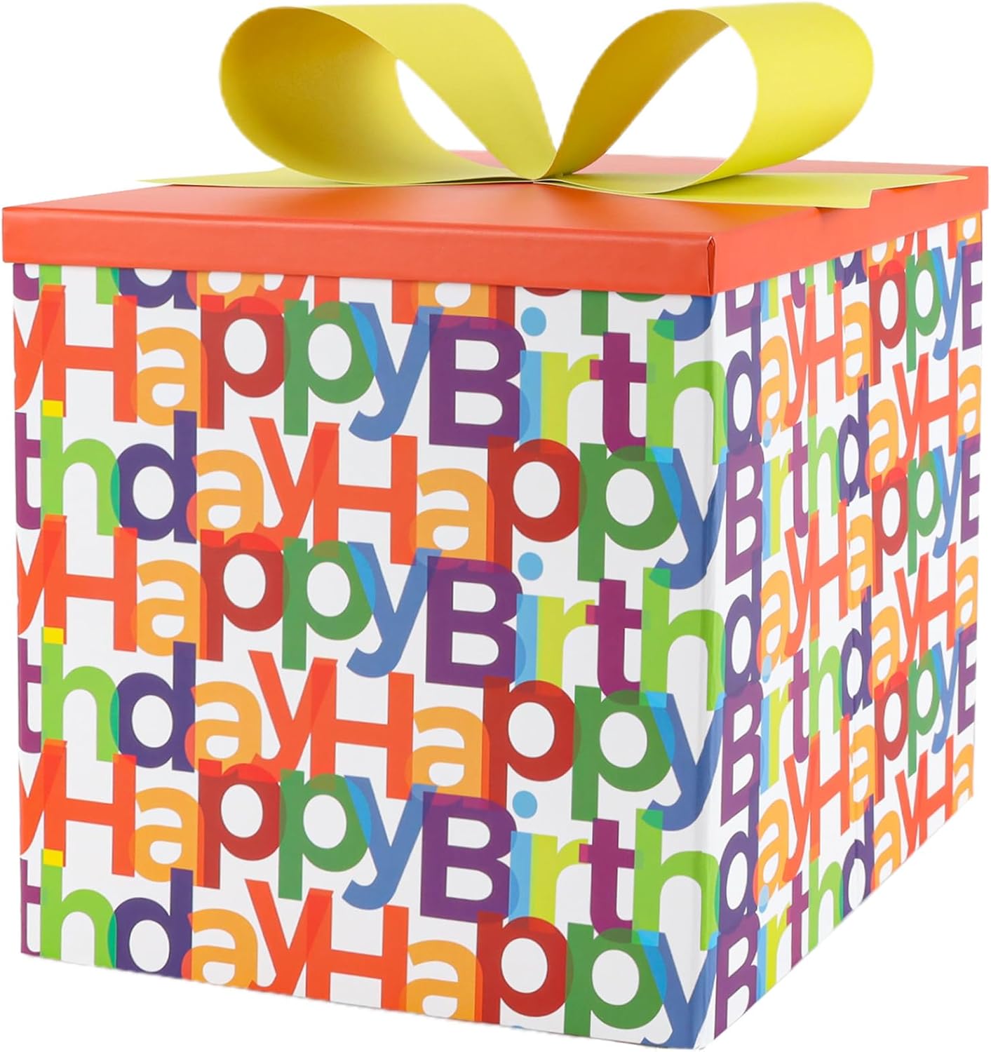 Medium Birthday Gift Boxes with Lids – 9x9x9 Inches, Text Design Collapsible Gift Box for Birthday, Baby Shower, Party (Happy Birthday)