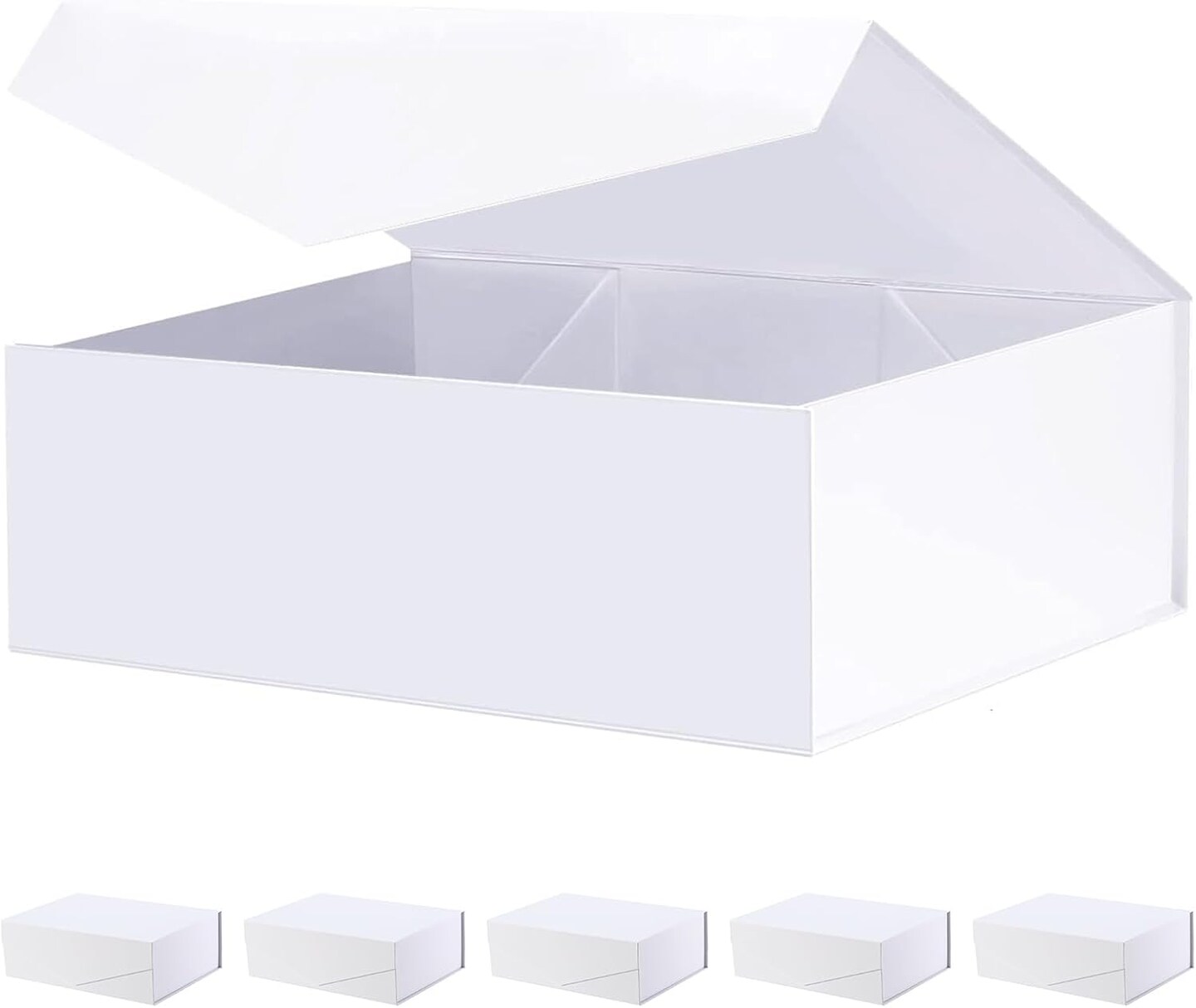 6 Large White Magnetic Gift Boxes with Lids – 11.5 x 8.1 x 3.8 Inches, Matte Bridesmaid Proposal Boxes for Weddings, Baby Showers, and Special Occasions