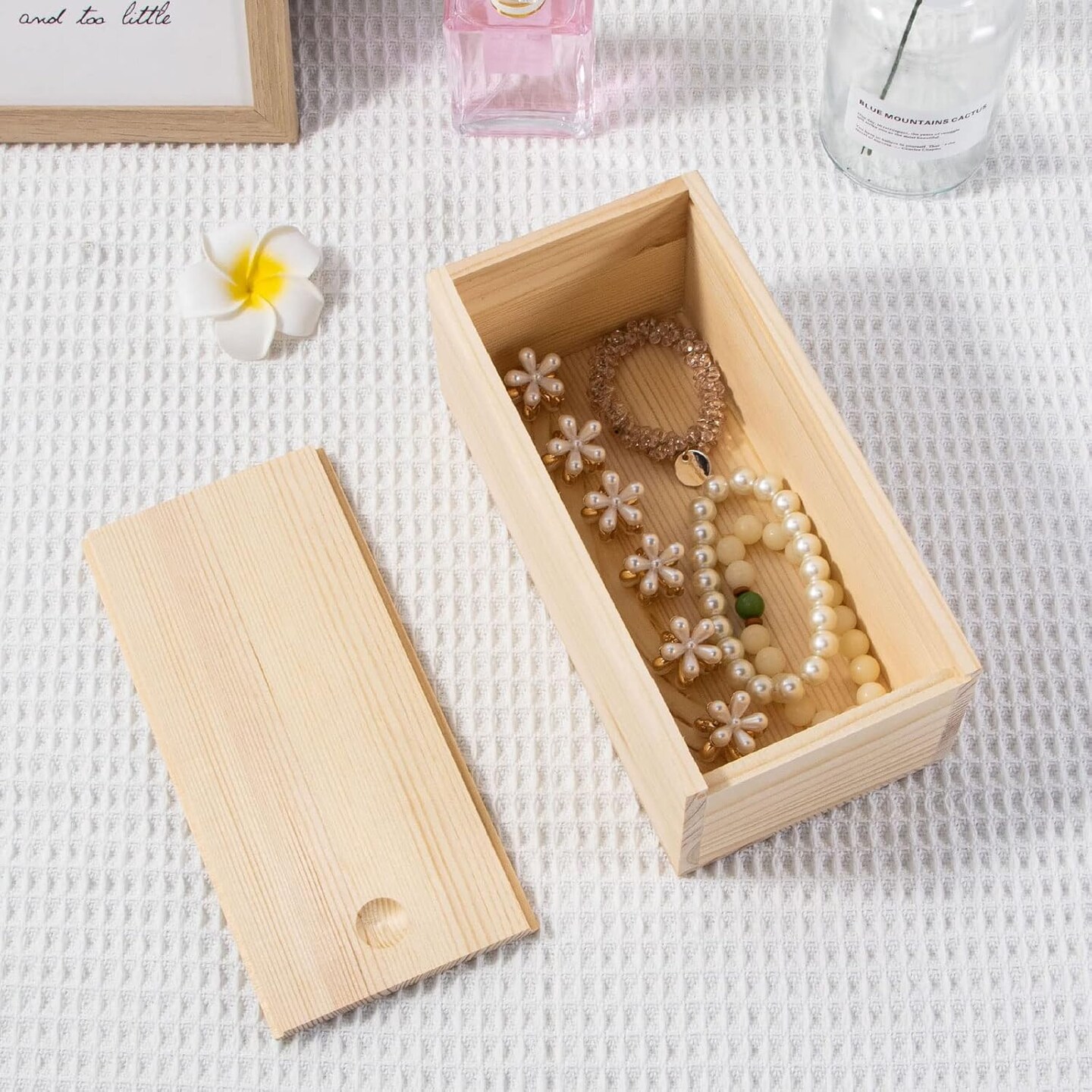 Unfinished Wooden Storage Box with Sliding Lid, 7.8&#x27;&#x27; x 3.9&#x27;&#x27; x 3.1&#x27;&#x27; Keepsake Box, Rustic Wood Gift Boxes for Art Hobbies, DIY Lovers, Desk Organizers and Christmas Decorations