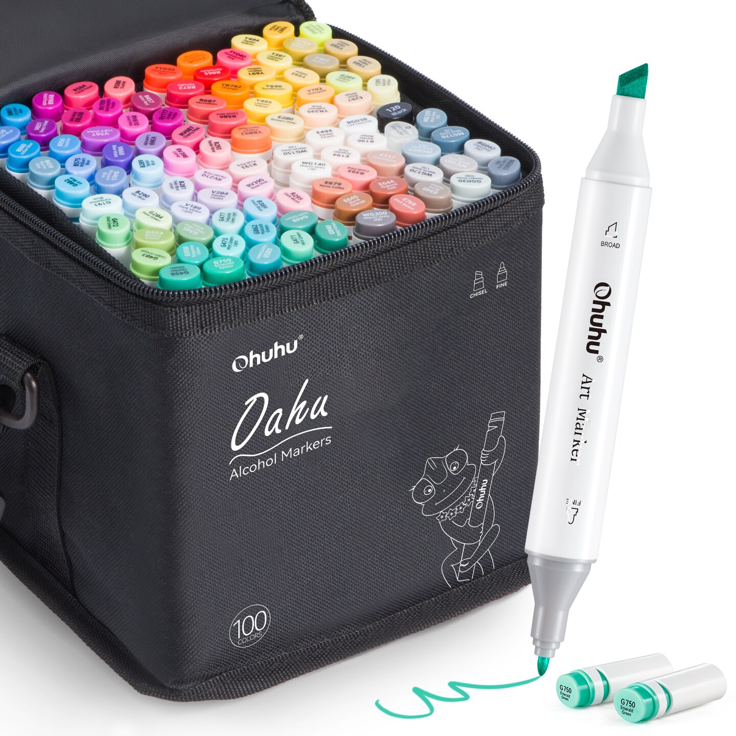 Ohuhu Alcohol Markers Double Tipped Art Marker Set for Artists Adults Coloring Sketch Illustration - Chisel &#x26; Fine Dual Tips - 100 Colors - Oahu Series of Ohuhu Markers - Refillable Ink
