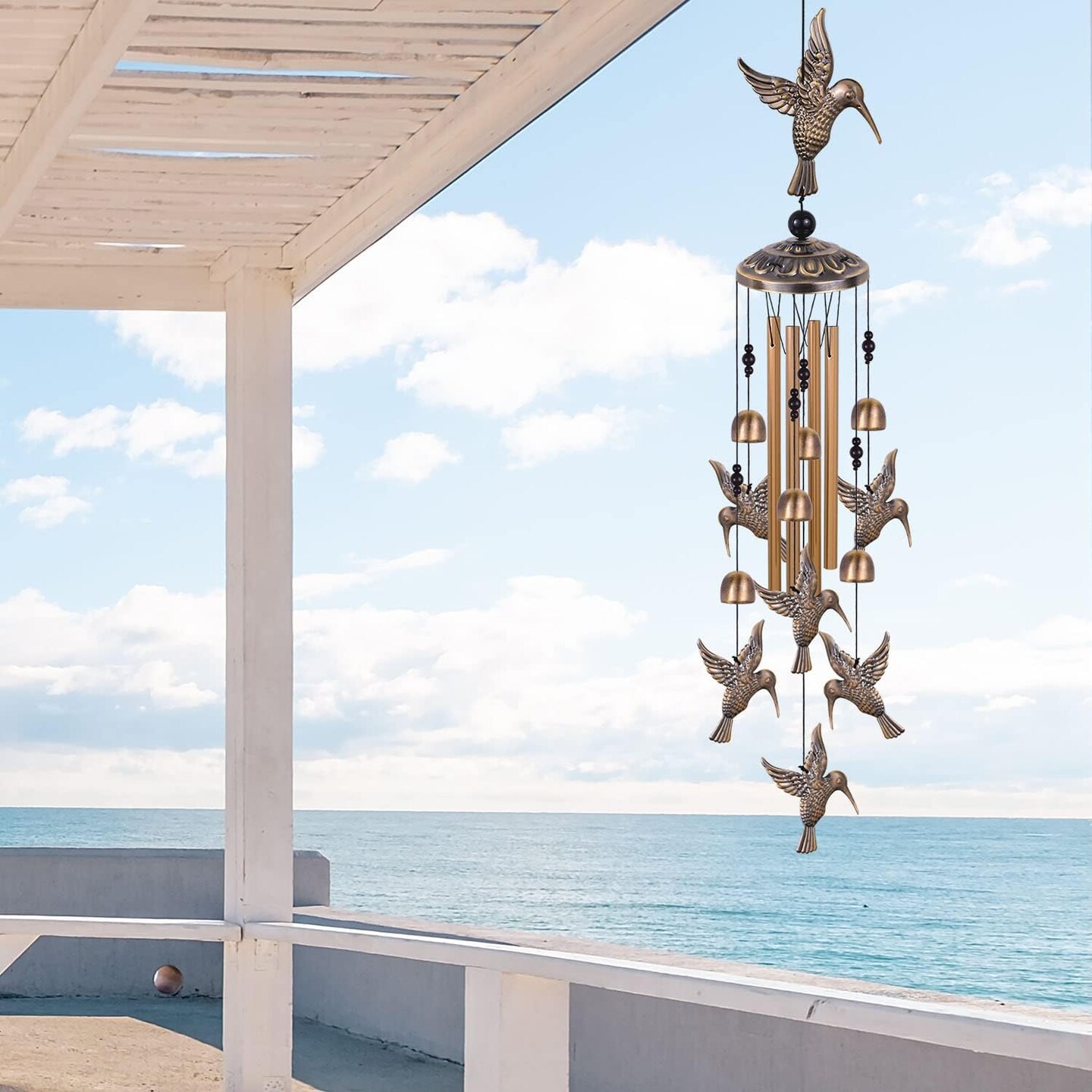 Bronze Hummingbird Wind Chimes - Outdoor/Indoor Decoration, Gift for Women, Home, Garden