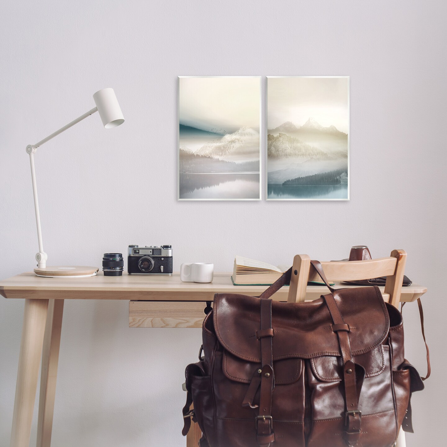 Stupell Industries Mountain Peaks & Neutral Lake 2pc Wall Plaque Set Design by Gemma Bardot