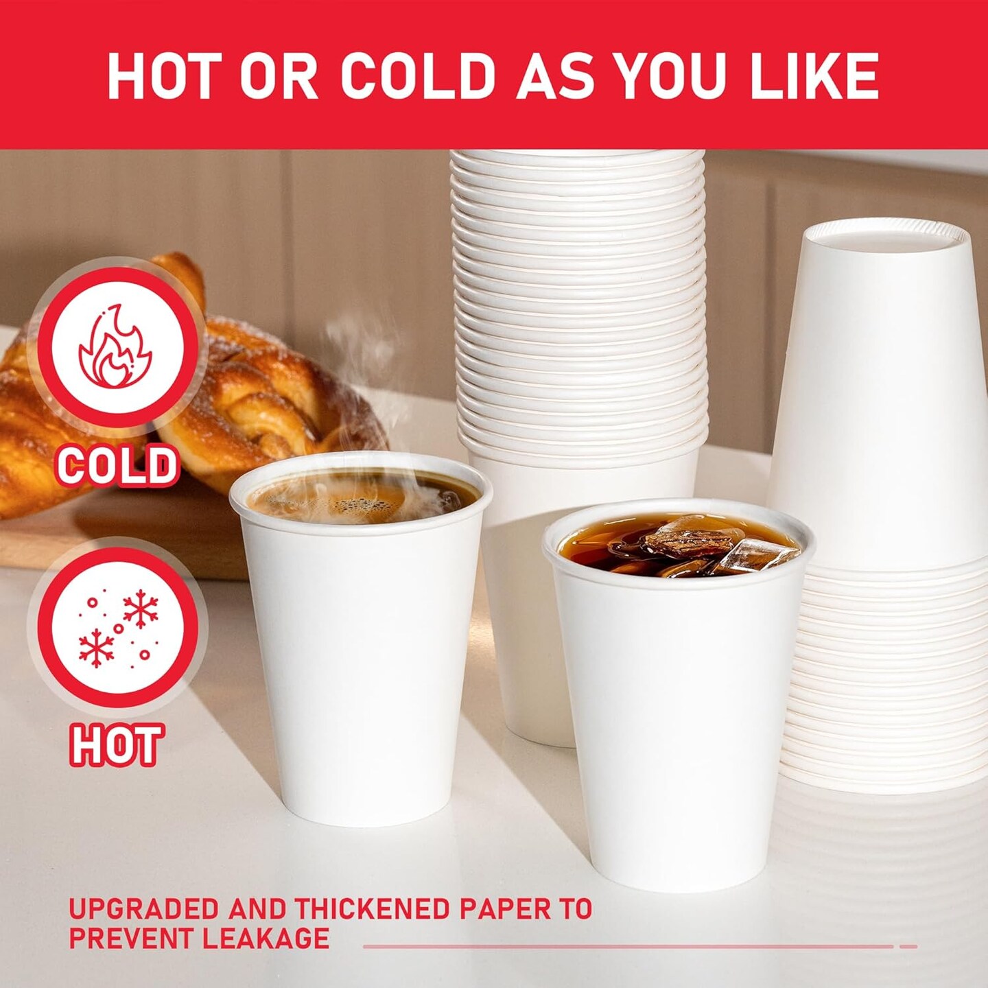 12 oz 300 Pack Disposable Paper Cups, Summer Party Tableware, Thickened Leak-Free White Cups for Hot and Cold Drinks