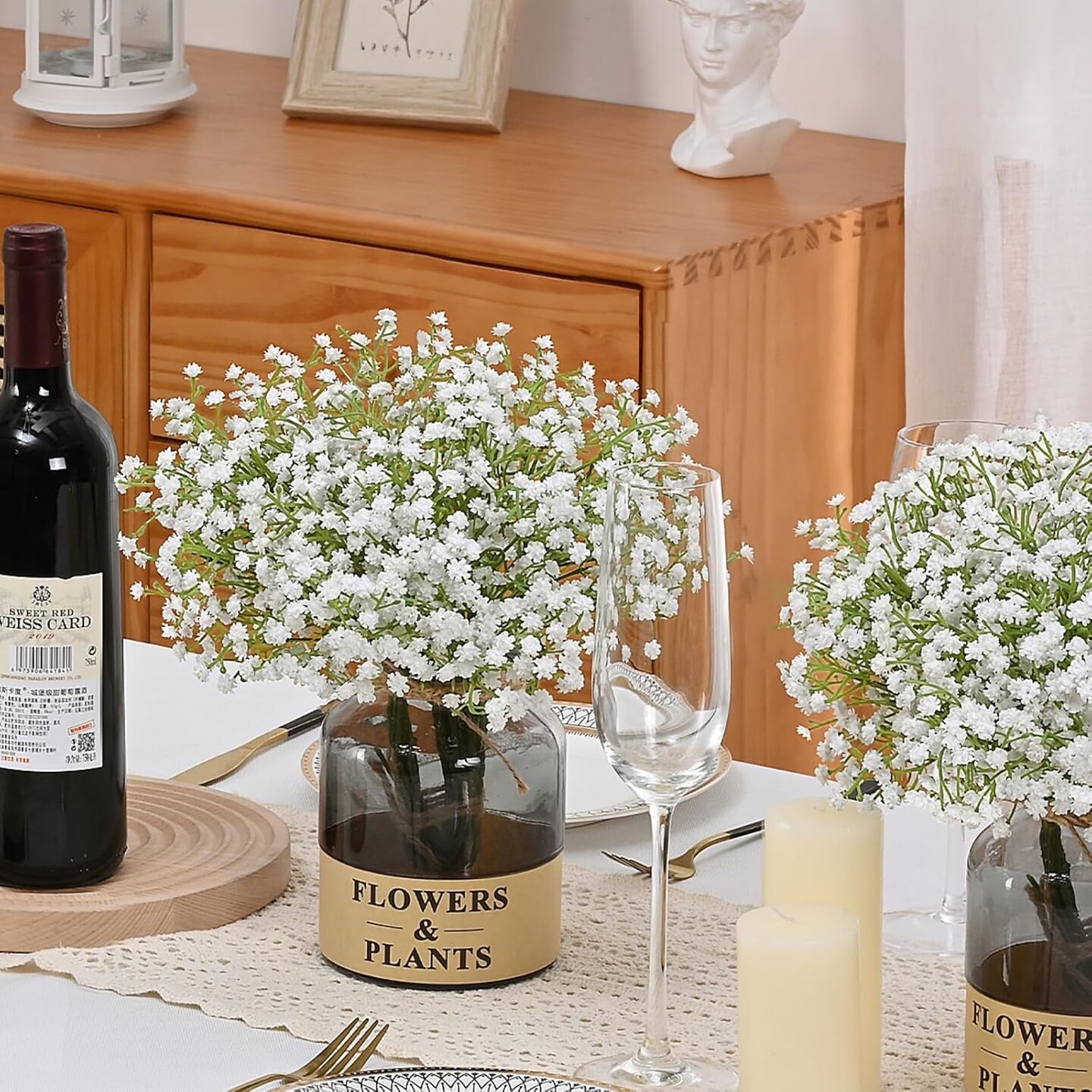 5 Pcs Babys Breath Artificial Flowers, White Long Stem Baby Breath Flowers Artificial Bulk, Real Touch Fake Babys Breath Gypsophila for Wedding Bridal Bouquet Party Arrangements Home Decor