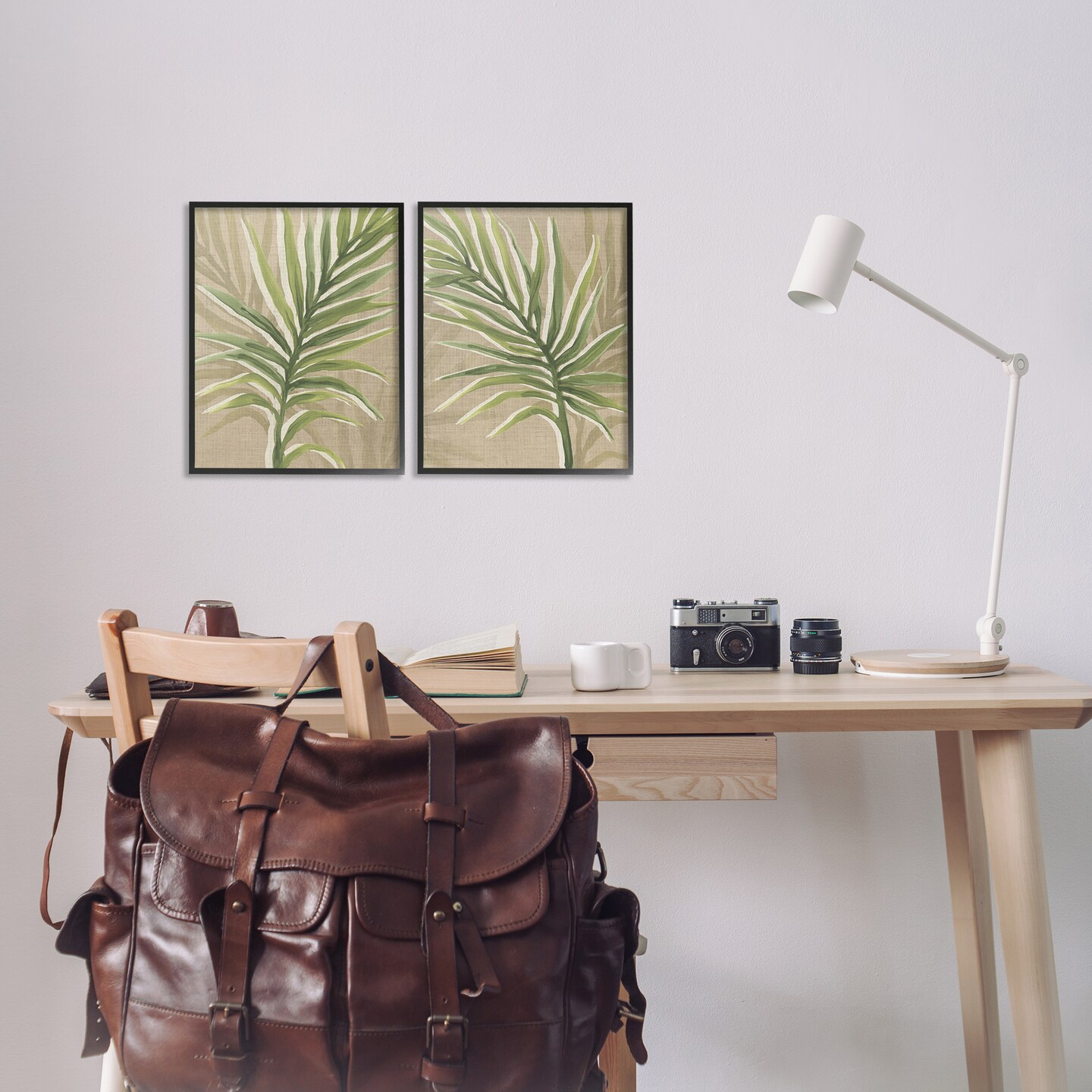 Stupell Industries Natural Palm Leaves 2pc Framed Giclee Set Design by June Erica Vess