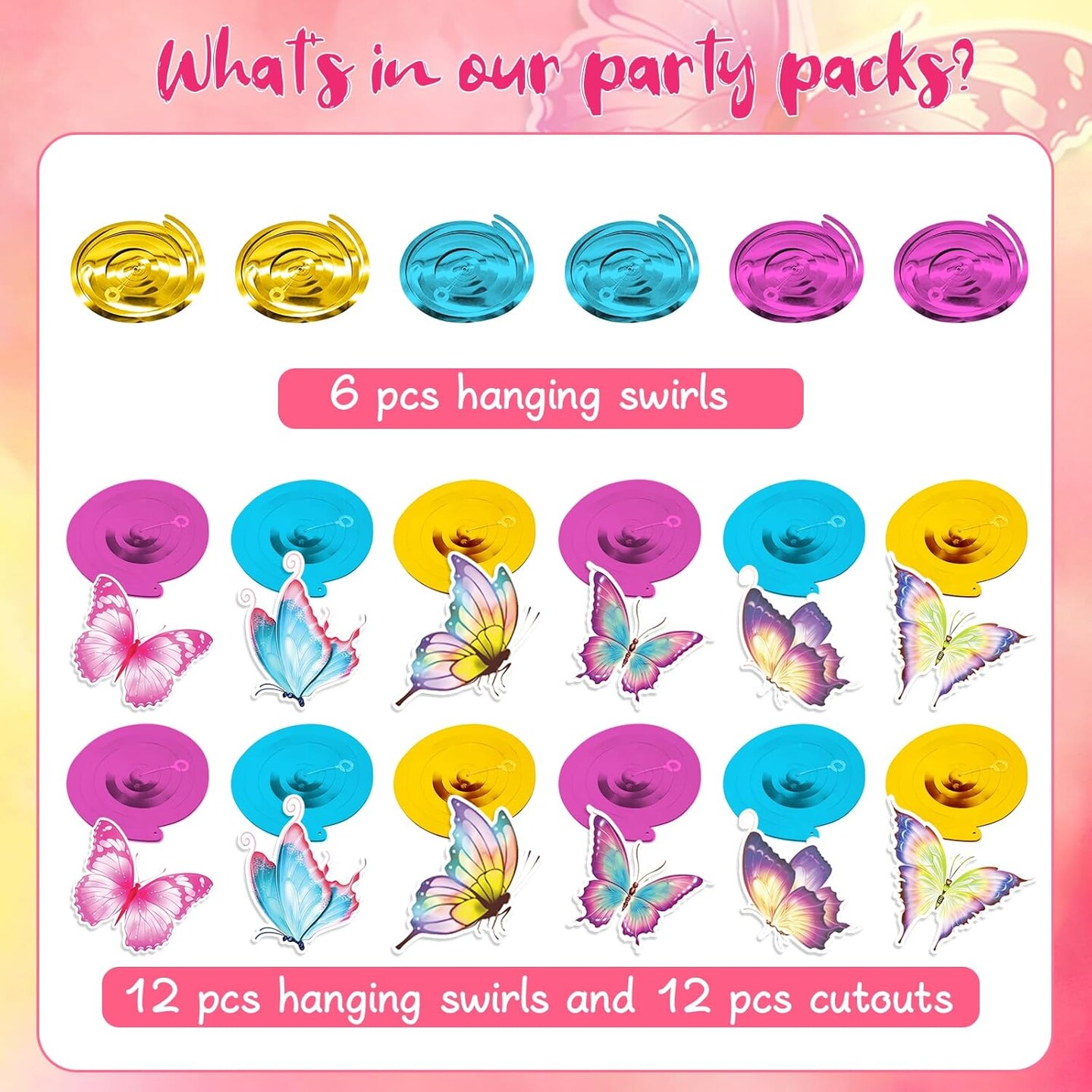 30 Pcs Butterfly Party Decoration Spring Butterfly Hanging Swirl Decoration Spring Summer Butterfly Hanging Ceiling Swirl