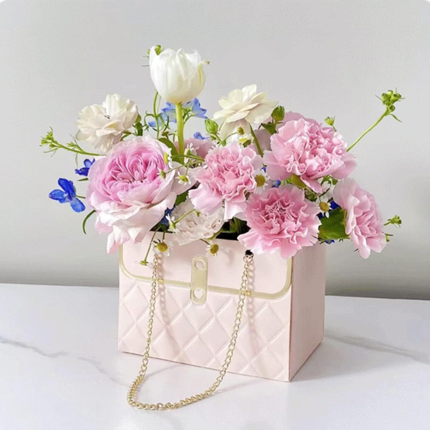 12pcs Pink Gift Boxes Gold Chain Handled Gift Boxes Romantic Wedding Favor Florist