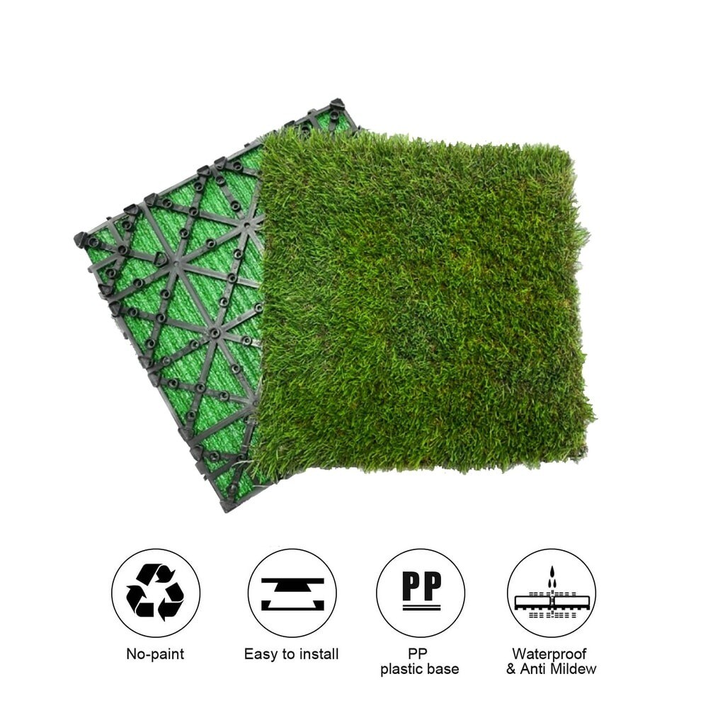 35ct 12" Artificial Grass Self-Draining Interlocking Turf Tiles