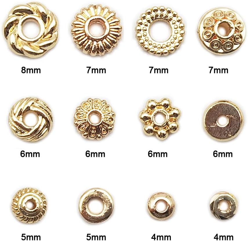 120pcs Spacer Beads Gold Plated Long-Lasting Heishi and Rondelle Bead for Jewelry Bracelet Necklace Making