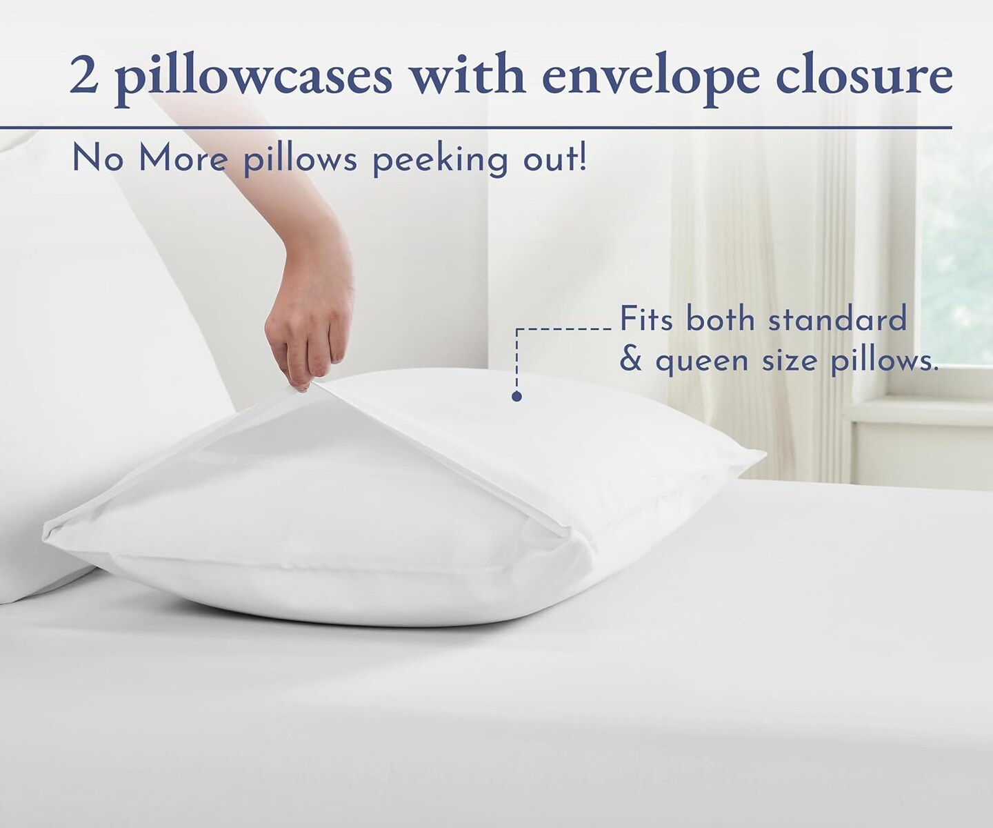 Organic Cotton Pillow Cases Queen/Standard Set of 2, Soft &#x26; Cooling Percale Weave Cotton Pillowcases (Bright White)