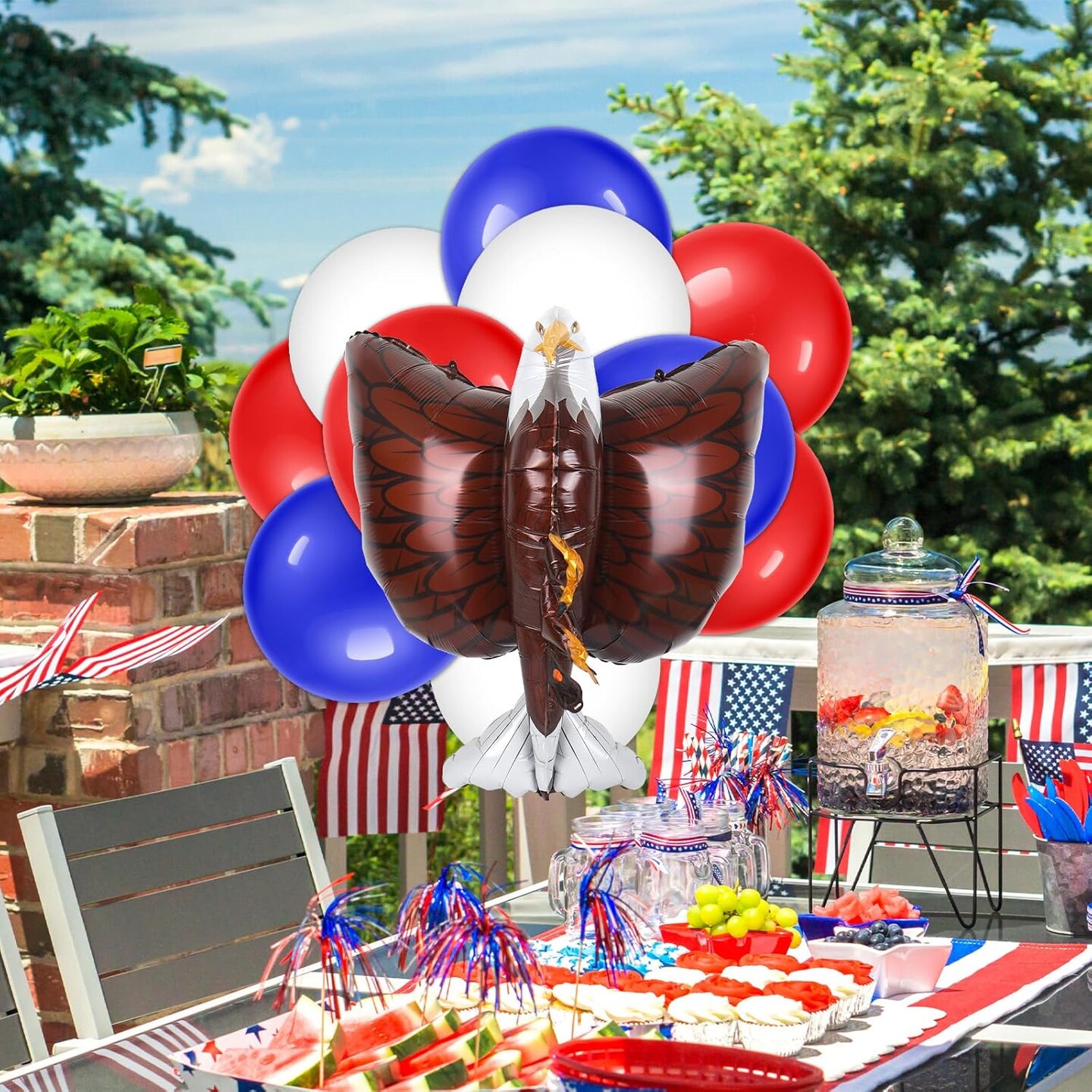 63Pcs Patriotic Balloons Set 3D Giant Eagle Foil Balloon 4th of July Red Blue White Latex Balloons with Ribbon for Independence Day Veterans Day Decor