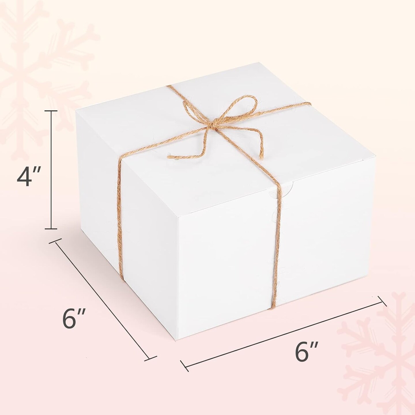 6x6x4 White Paper Gift Boxes with Lids & 98ft Twine – 20 Pack Recyclable Boxes for Gifts, Cupcakes, Crafts, Bridesmaid Proposal, Wedding Party, and DIY Projects (White)