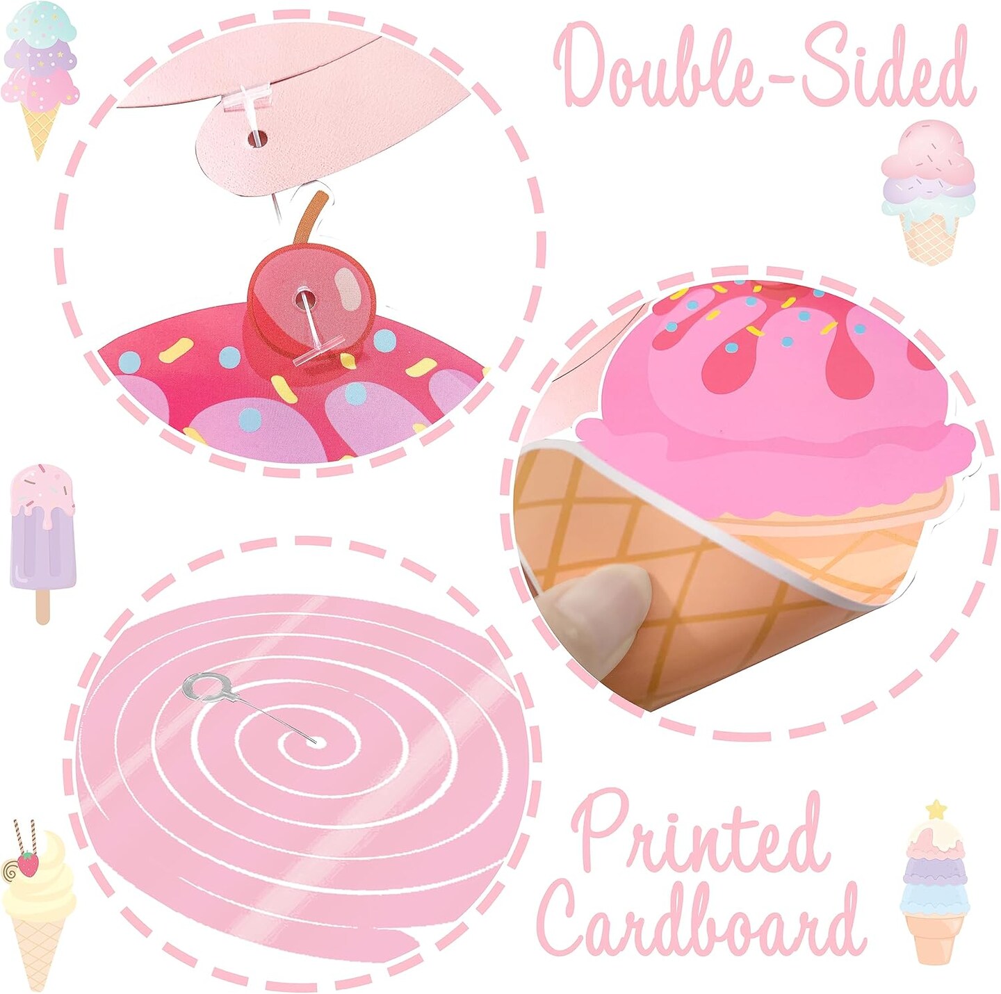 Ice Cream Party Hanging Swirls Ice Cream Birthday Party Decorations 20pcs Summer Ice Cream Party Hanging Decor Ice Cream Cone Swirls Streamer for Summer Theme Baby Shower Supplies