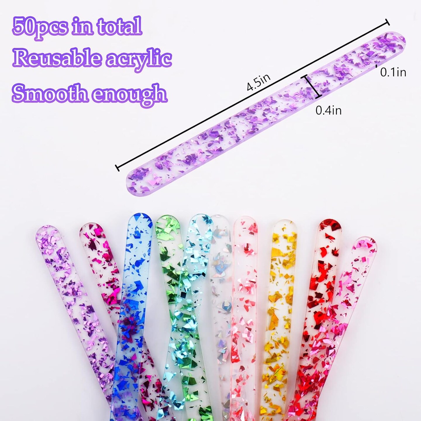 50Pcs Acrylic Popsicle Sticks, Reusable Cakesicle Sticks for Popsicles Molds DIY Ice Pop, Cake Pop,Candy Desert Making Crafts, 10 Colors