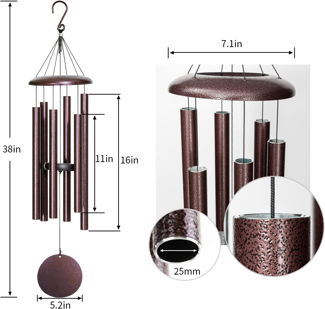 Wind Chimes for Outside Deep Tone, 38'' Large Memorial Wind Chimes Outdoor, Wind Chime Gifts for Mother's Day/Grandma, Sympathy Gifts, Bronze