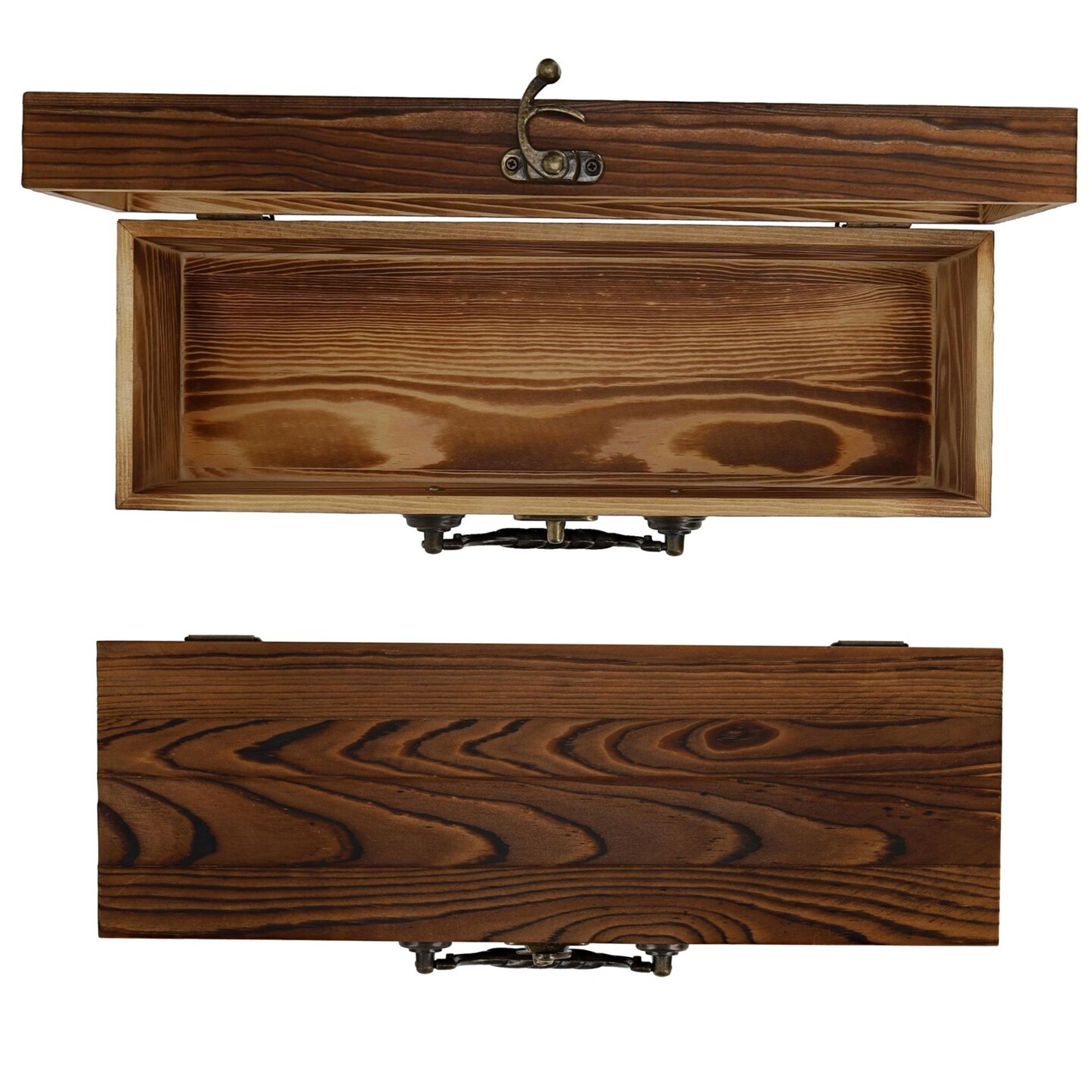 WE Games Wooden Storage Box, Walnut Stained Burnt Wood Finish