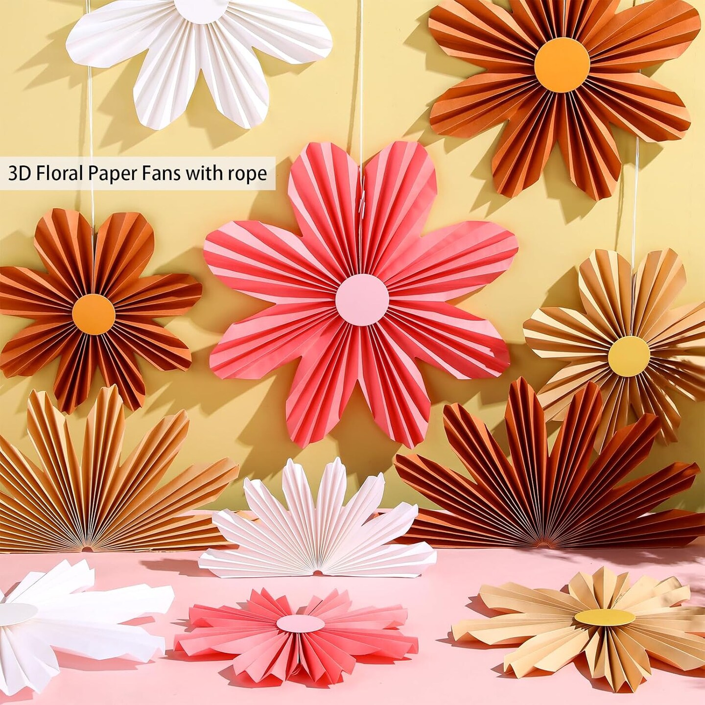 12 Pcs Paper Flowers Decorations for Wall Sunflower Daisy Paper Fans Classroom Decoration 3D Floral Hanging Fans for Birthday Wedding Baby Shower Spring Decor