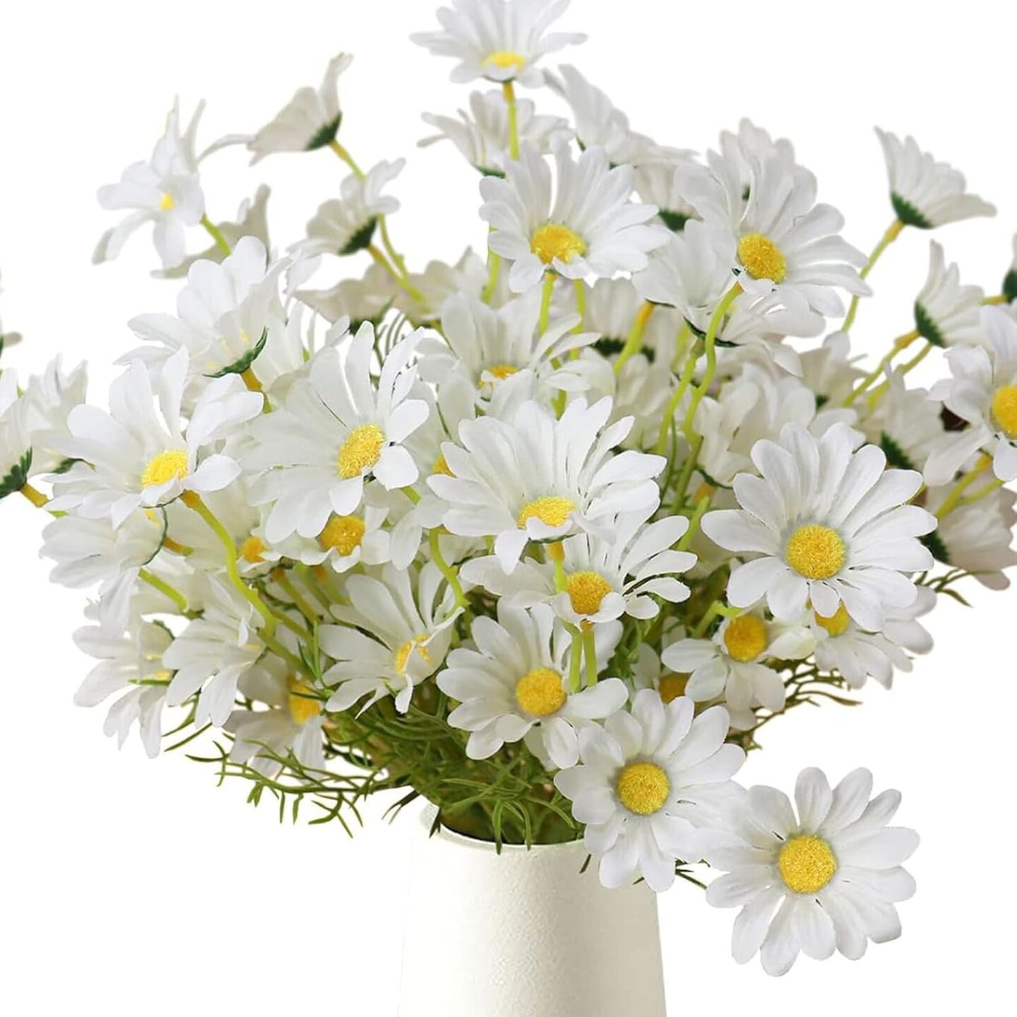 Artificial Flowers 8 Bundles 20” White Artificial Daisy Flowers UV Resistant Outdoor Fake Wildflowers with Stems Faux Greenery Shrubs Plants Arrangements for Home Garden Vase Decor