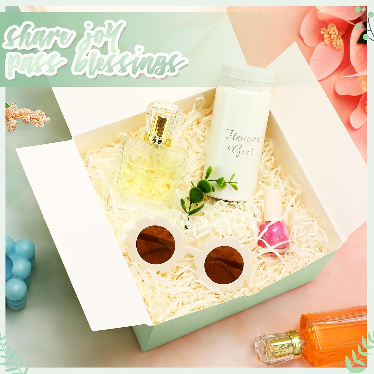 8 pack Gift Box Set 8 Bridesmaid Proposal Box 8 Wedding Gift Kraft Paper Tag 8 Eucalyptus 120g Leaves Paper Shred Filler 1 Rope for Mother's Day Birthday(Green, Ivory,8 x 8 x 4 Inch)