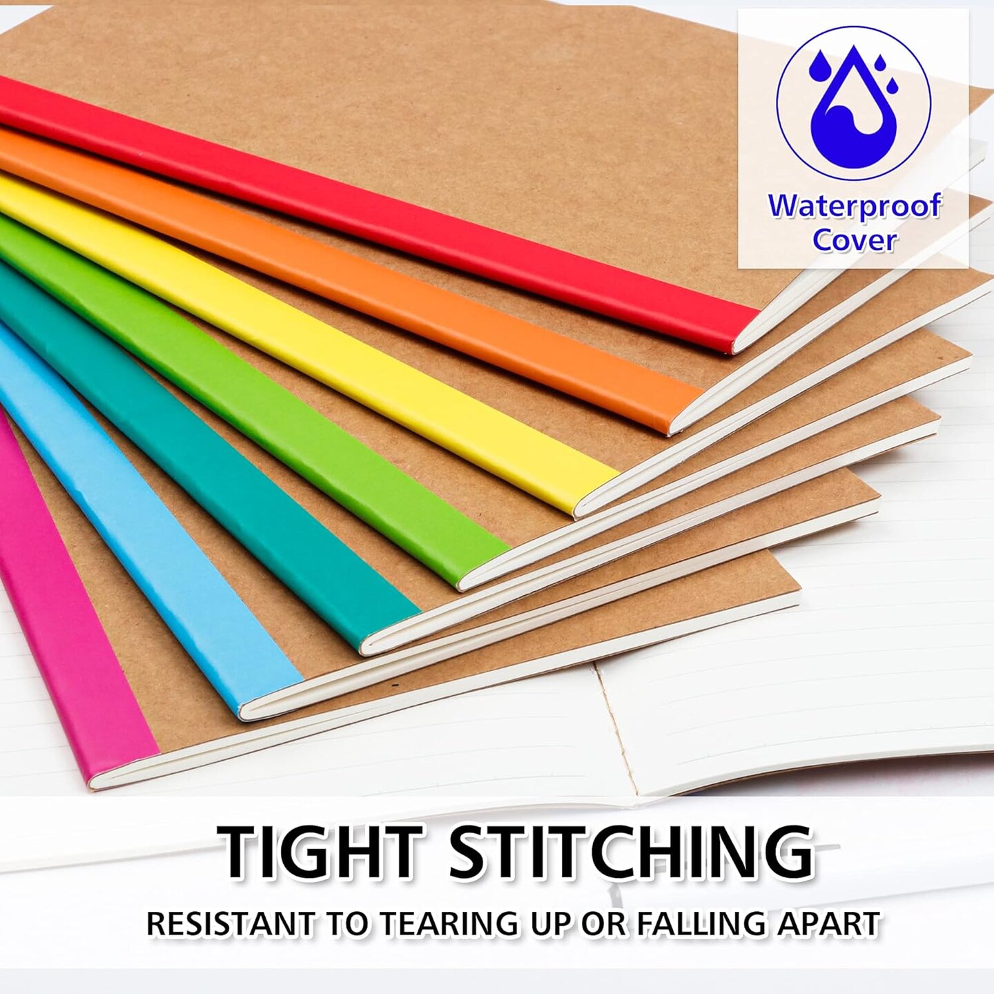 8 Pack Composition Notebooks Bulk, Kraft Cover Lined Blank College Ruled Composition Travel Journals with Rainbow Spines For Women Students Business