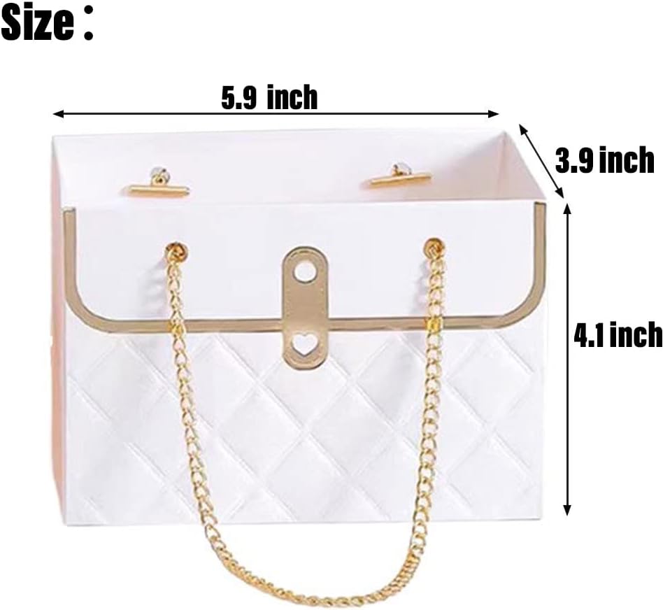 4 PCS Flower Paper Gift Box, Bouquet Storage Bucket Florist Handbag with Metal Chain