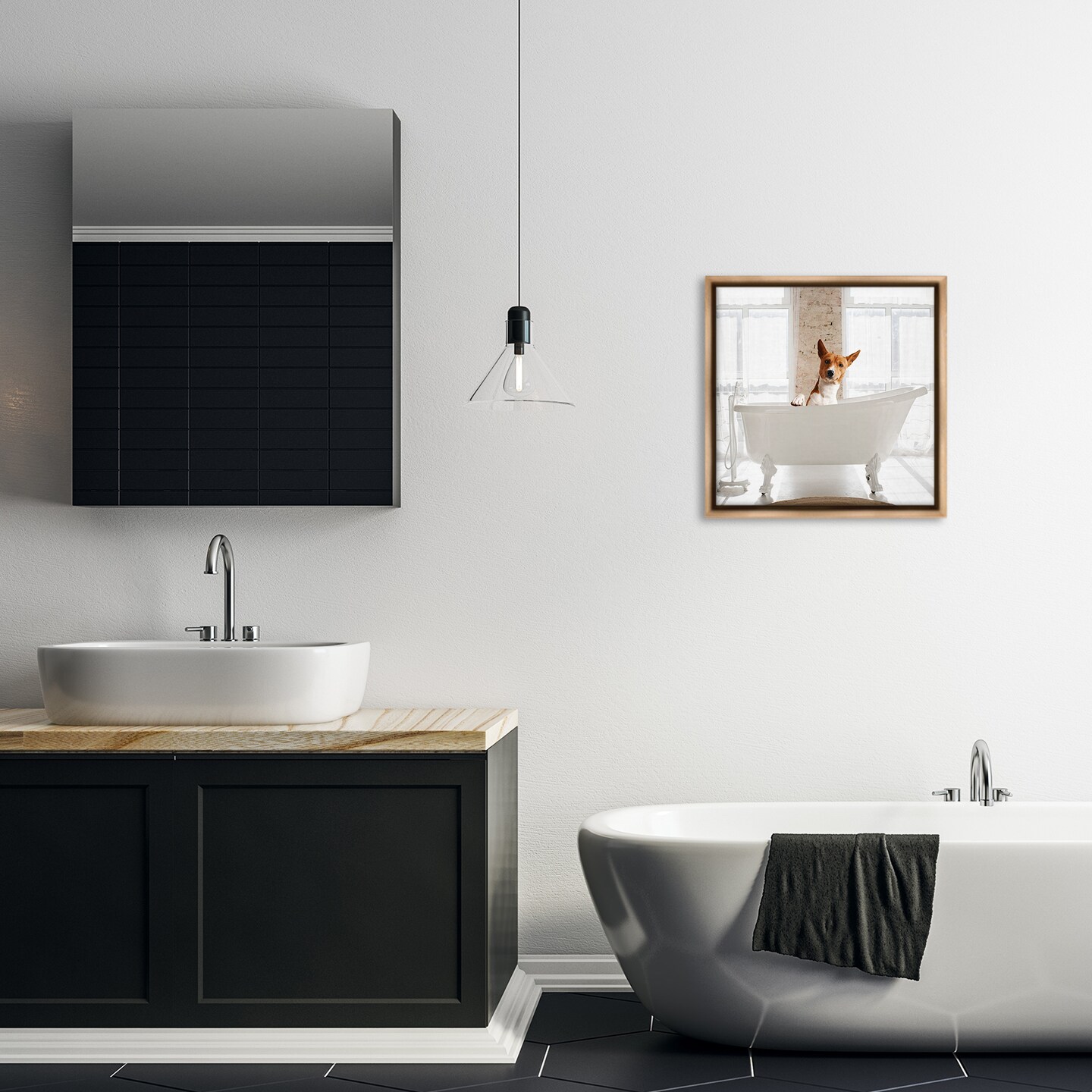 Stupell Industries Happy Dog in Bathroom Tub Floating Frame Design by CAD Designs