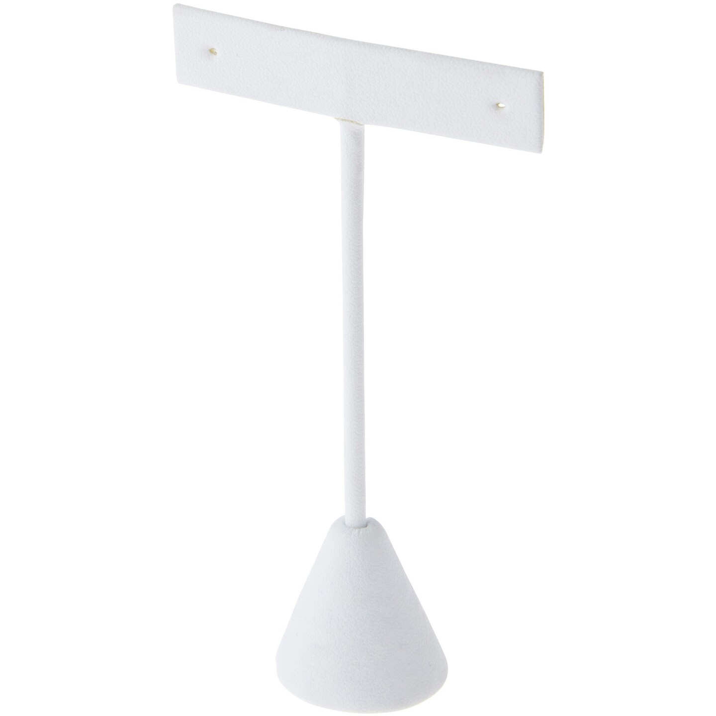 Plymor White Faux Leather "T" Style, Single Pair Earring Display Stand, 2.5" W x 1.25" D x 4.5" H