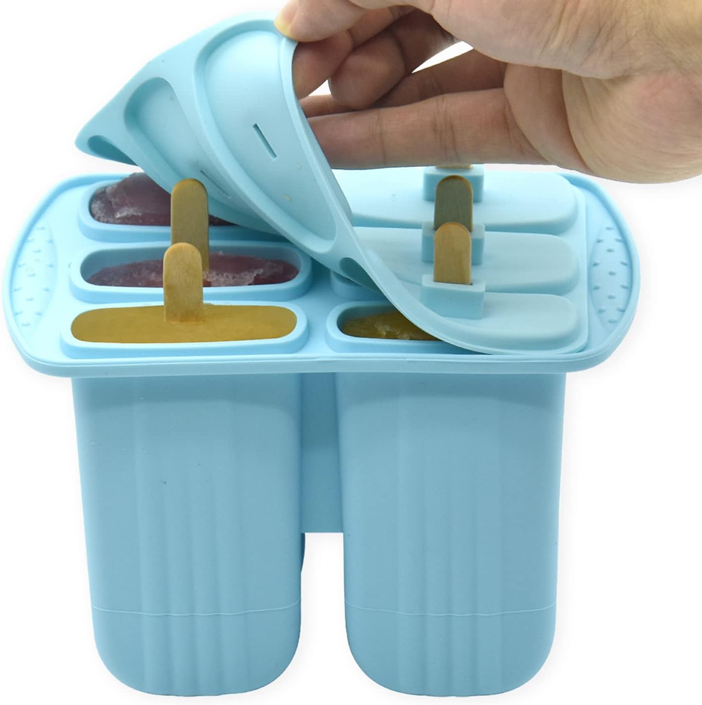 6-Piece Silicone Popsicle Molds BPA-Free – Reusable Easy-Release Ice Pop Maker for Kids, Homemade Popsicle Set with 50 Sticks & 50 Popsicle Bags (Blue)