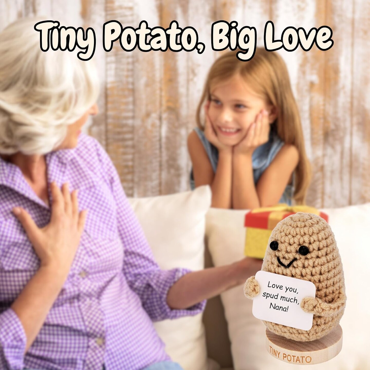Nana Gift for Mothers Day &#x2013; Crochet Positive Potato with 30 Signs for Grandma, Thoughtful Mother&#x27;s Day Gifts for Nana, Birthday Gift from Grandkids, Granddaughter, Grandson - Best Nana Ever Gifts Idea