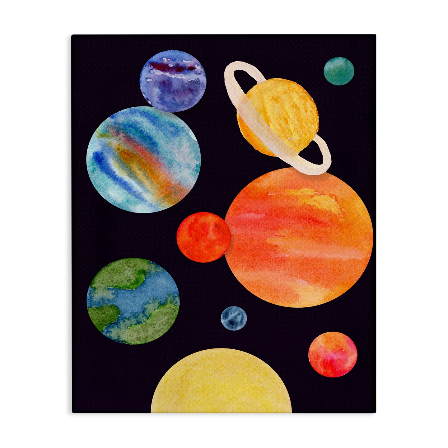 Stupell Industries Watercolor Planets on Black Canvas Design by Corinne Rose Designs