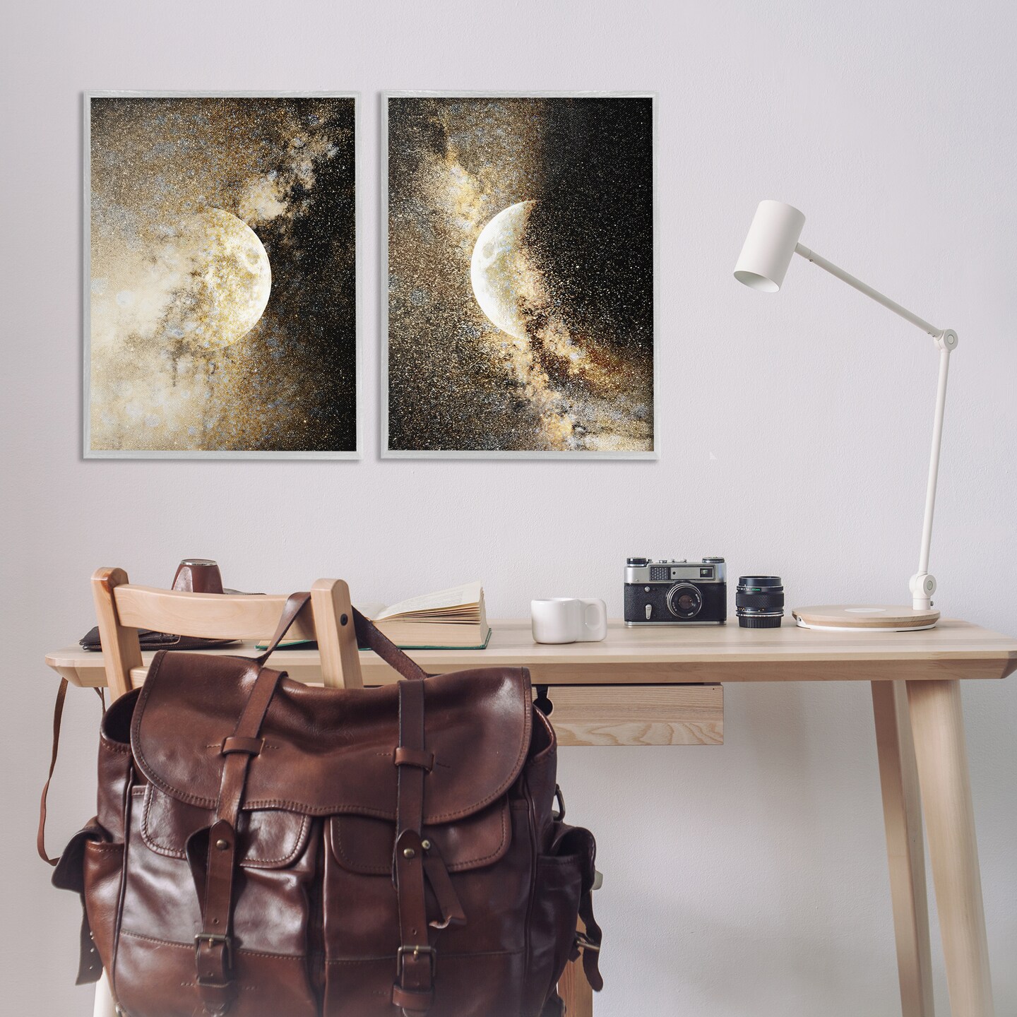 Stupell Industries Moons with Starry Nebulas 2pc Framed Giclee Set Design by Gemma Bardot