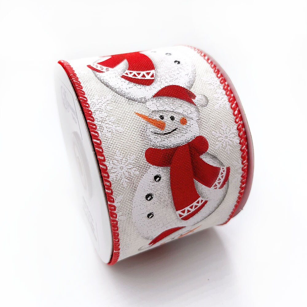 Designer&#x2019;s Shop WR 63-5174 Christmas Holiday Snowman wired edge ribbon 2.5&#x201D; x 10 yard