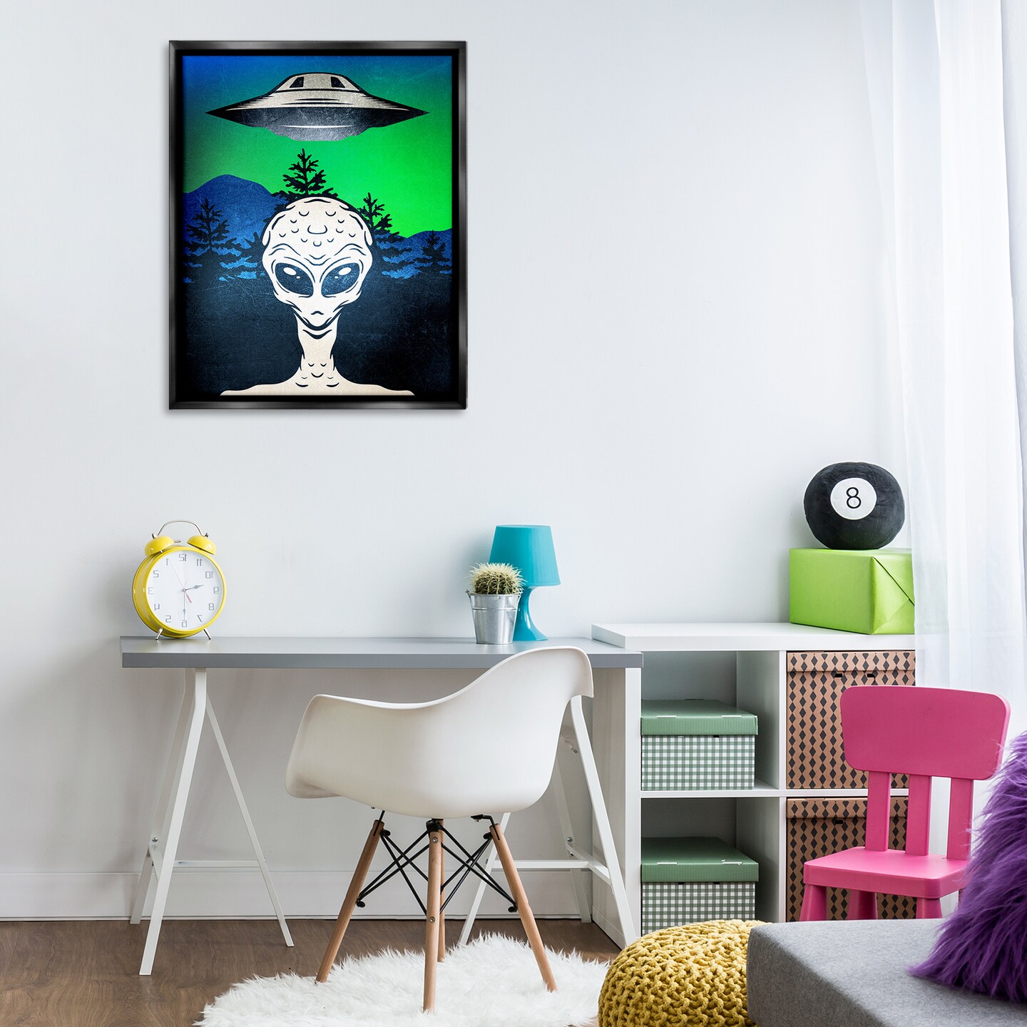 Stupell Industries Alien and UFO Scene Floating Frame Design by Kim Allen