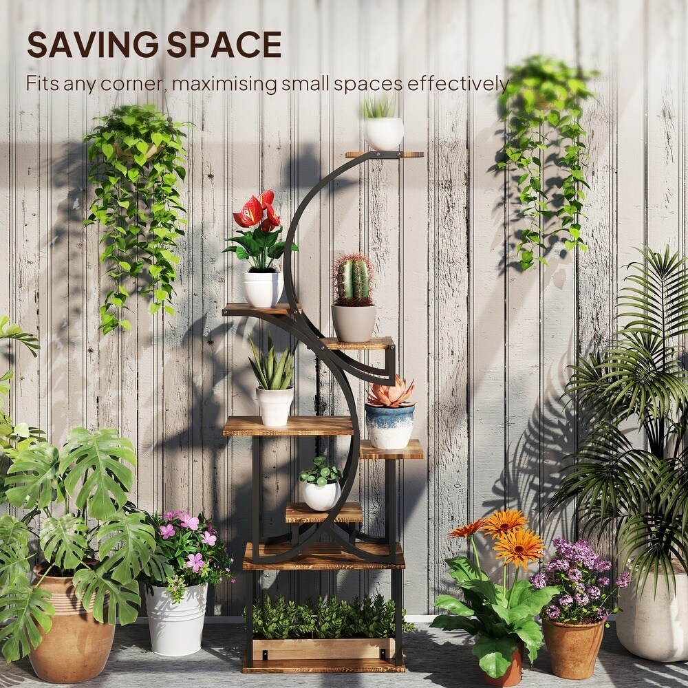 S-shaped Wooden 8-Tier Flower Plant Stand