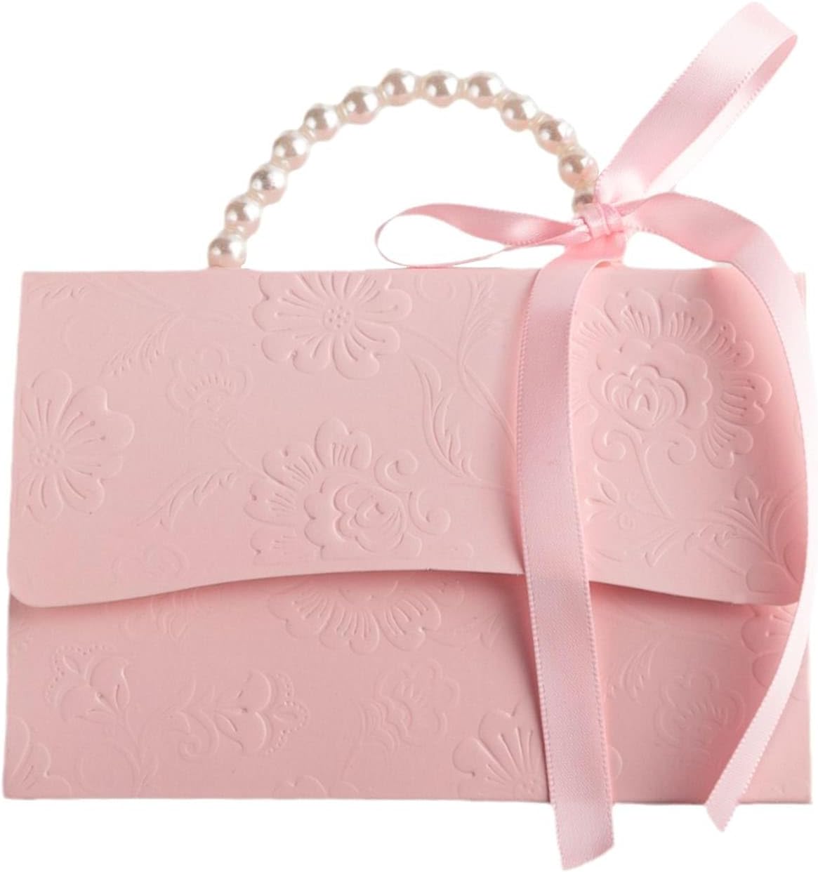 10Pcs Pink Pearl Paper Gift Boxes for Wedding Favors, Elegant Bridesmaid and Party Favor Boxes with Ribbon, Ideal for Bridal Shower, Baby Shower, and Special Occasions (Pink, L)